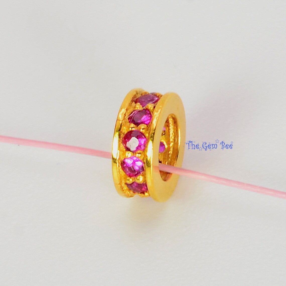 5mm 18k Solid Yellow Gold Ruby Eternity Rondelle Spacer Finding Bead