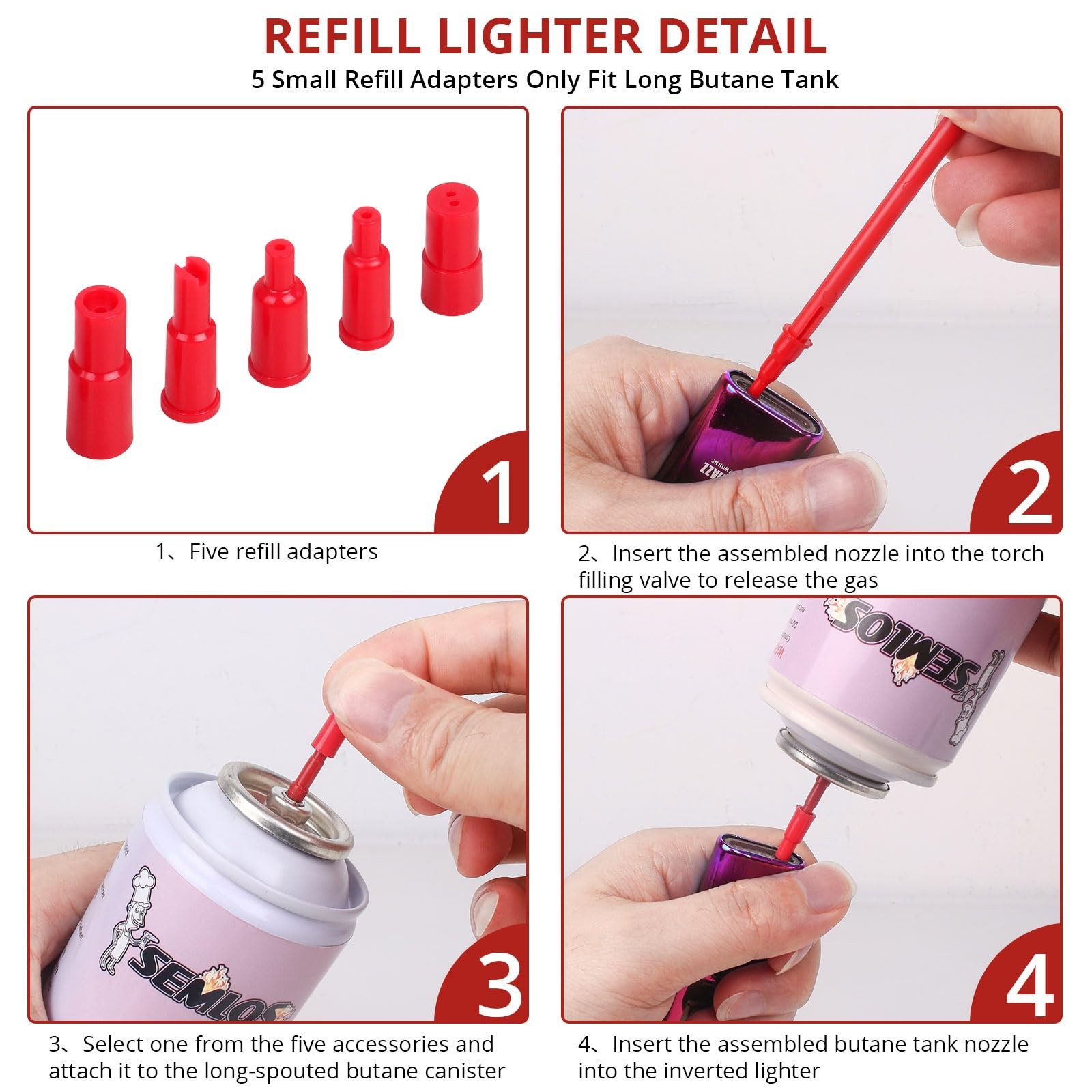 Butane Tank Adapter 3Sets Butane Nozzle Tips Lighter and Torch Refill or Release