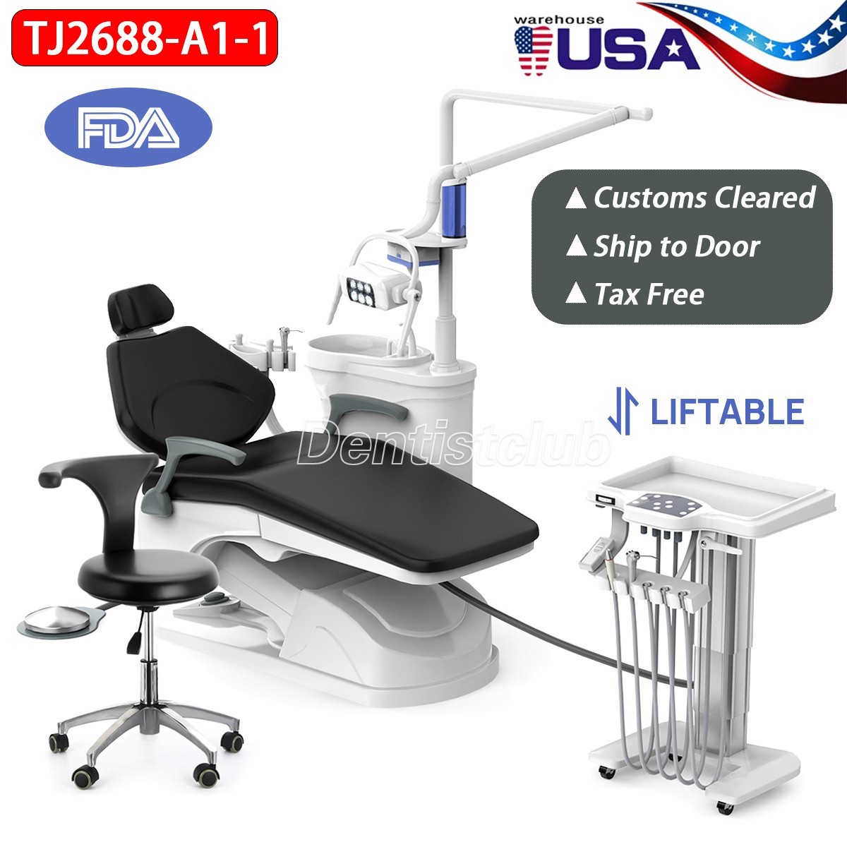 FDA Dental Unit Chair DC Motor Computer Controlled Black PU Leather Doctor Stool