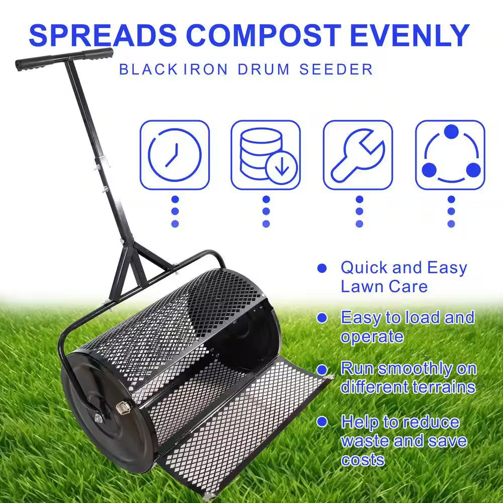 Metal Mesh Compost Spreader with Upgrade T Shaped Handle for Lawn Garden Care