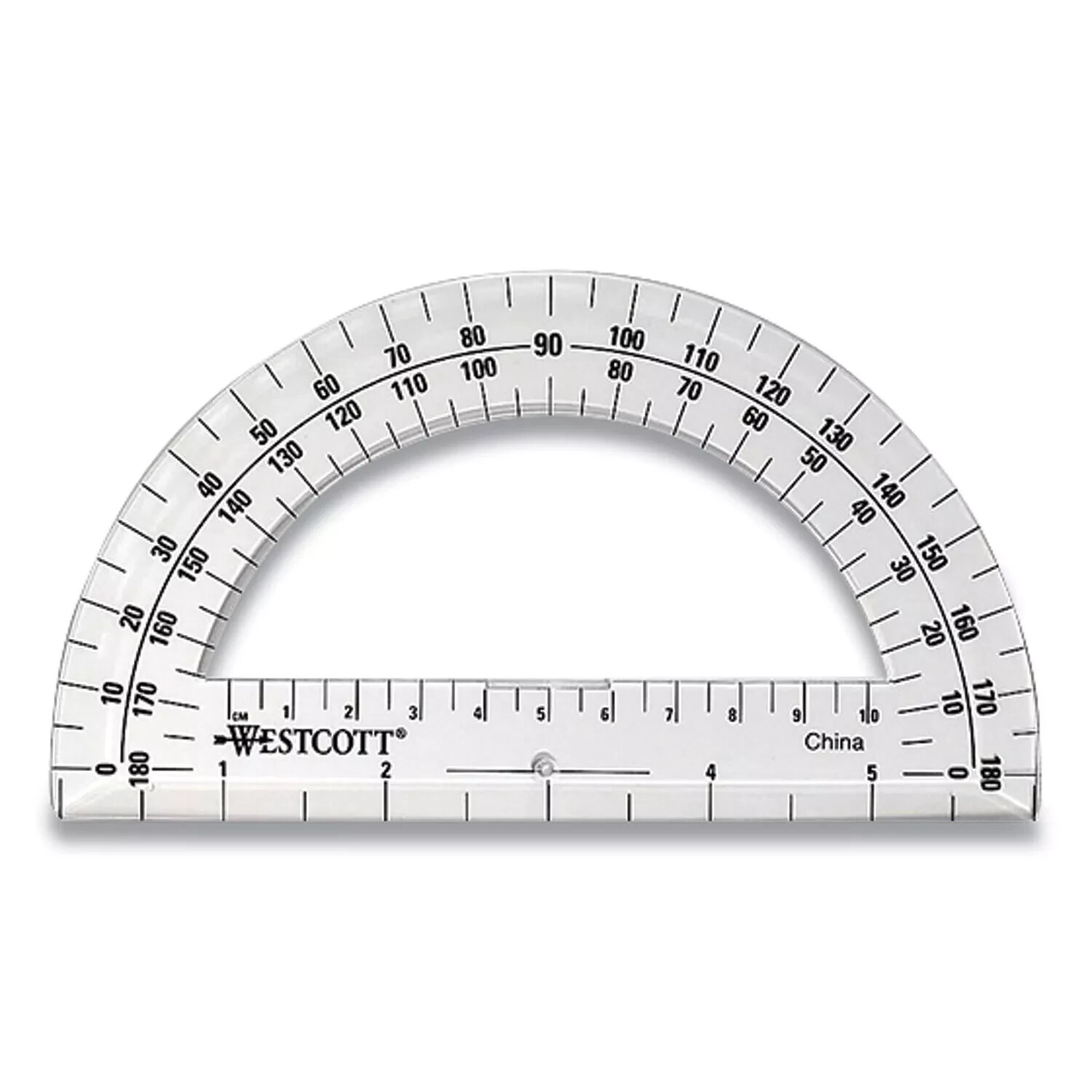 6-inch Westcott 180° Protractor - Clear Plastic - Measure Angles From Both Sides