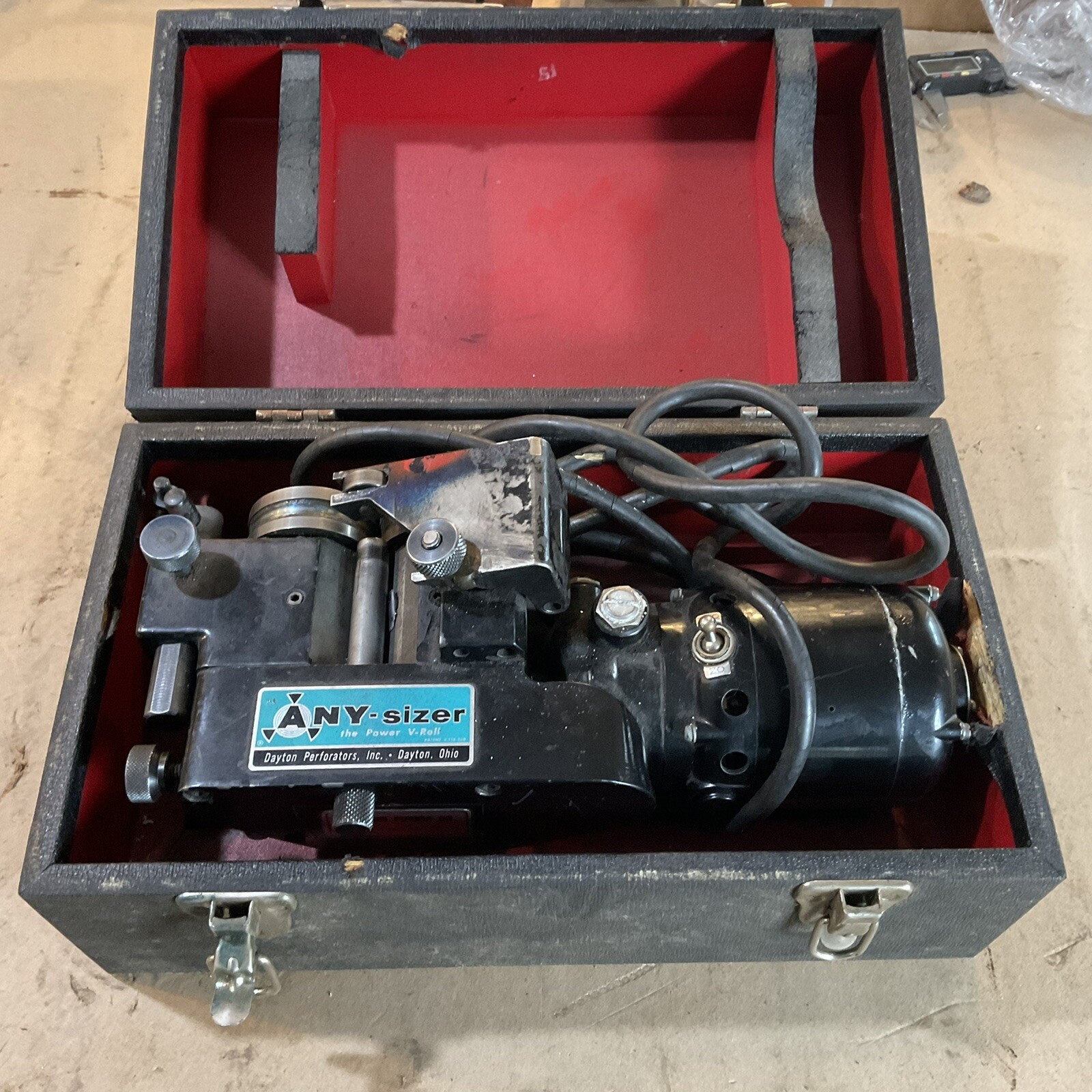 Dayton Perforators Any-Sizer Double V Roll Punch Grinder With Case