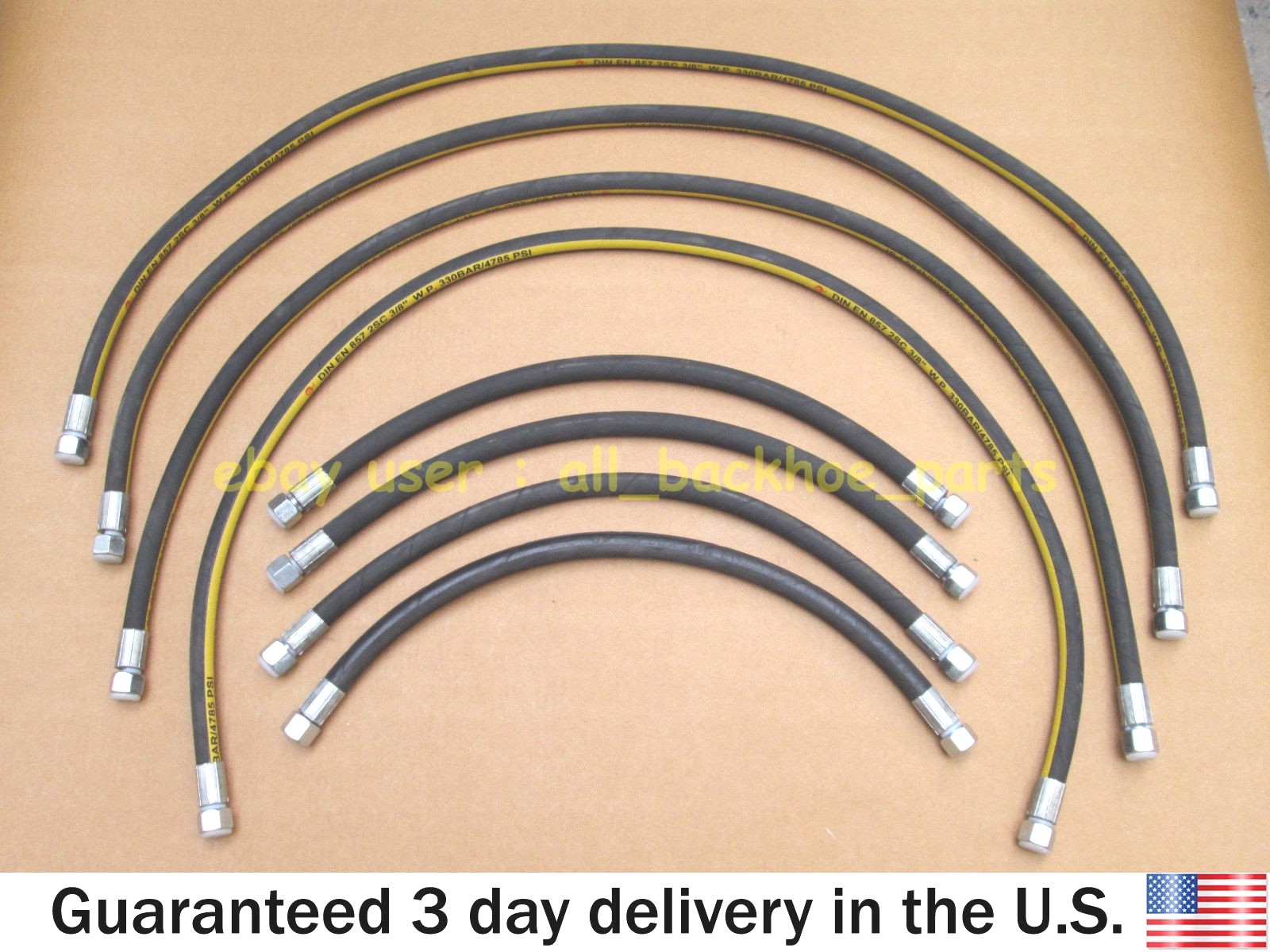 JCB BACKHOE- 3/8 BSP FRONT LOADER ARM HOSE KIT L+R, 8 PCS. (612/00100 612/71002)