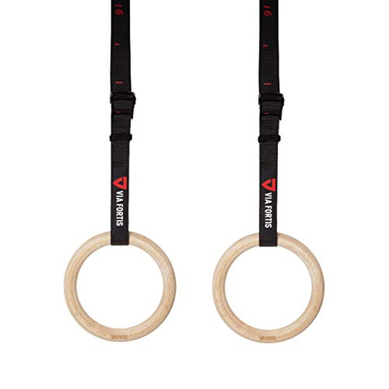 VIA Fortis® Premium Wooden Gym Rings with Straps, Bag & Workout Guide - Gym R...