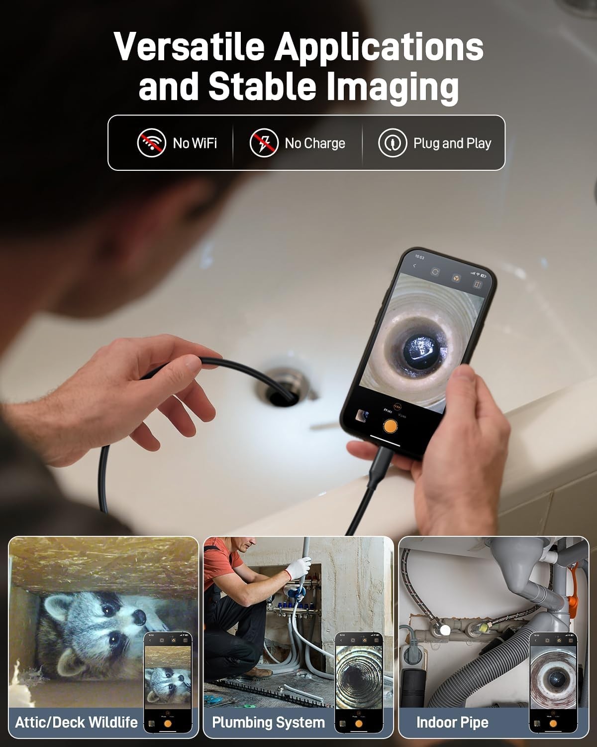 Endoscope Camera 1920P HD Borescope Inspection Camera for iPhone and Android 5M