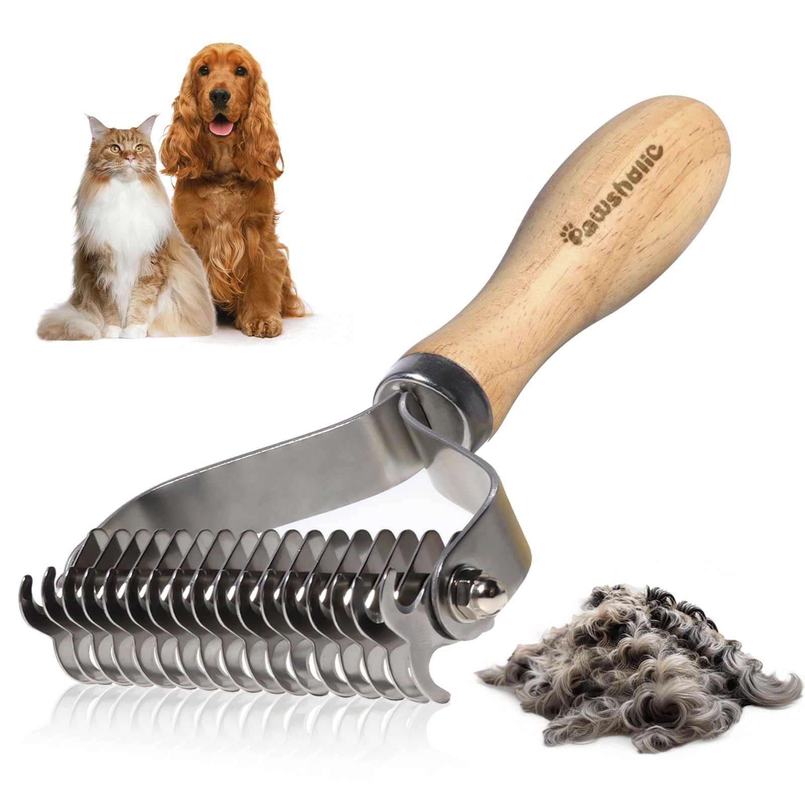 PAWSHOLIC Undercoat Rake for Dogs - Professional Pet Shedding Dematting Comb ...