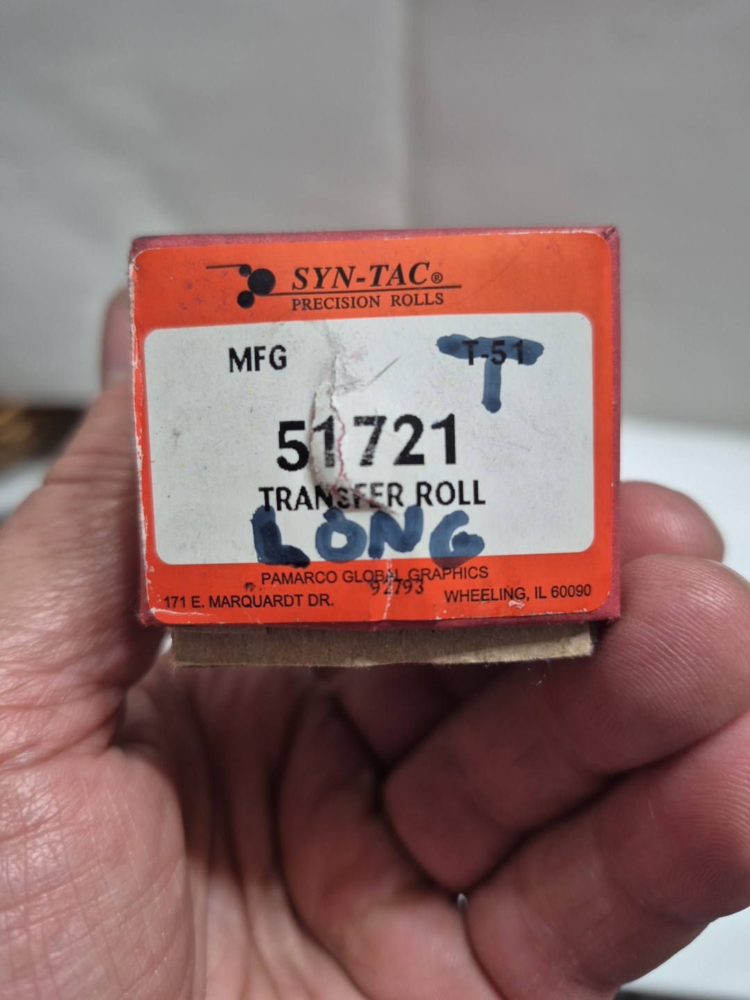 Syn-Tac Long 51721 Transfer Roller. NOS. Printing Roller.