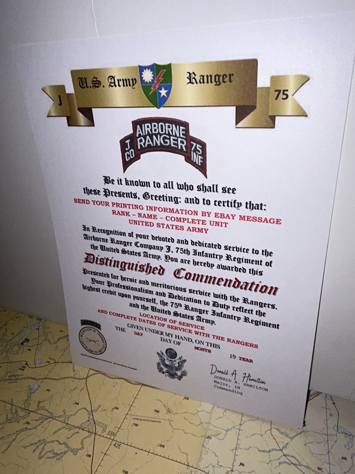 U.S. ARMY - J CO. 75TH INFANTRY RANGER REGIMENT / DISTINGUISHED COMMENDATION