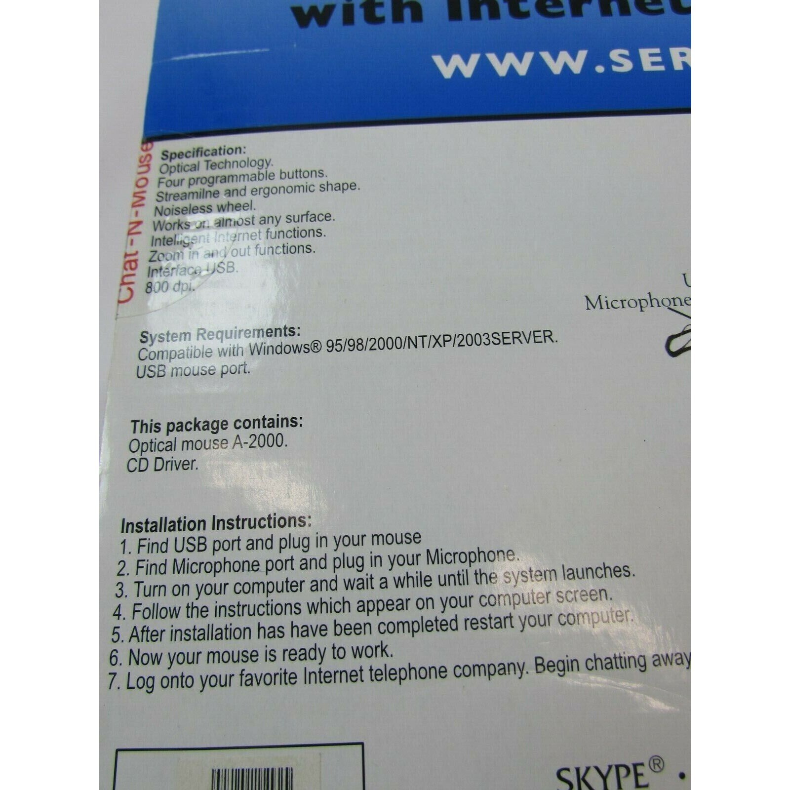 Vintage Serefex Chat N Mouse Optical Mouse With Internet Microphone 32267