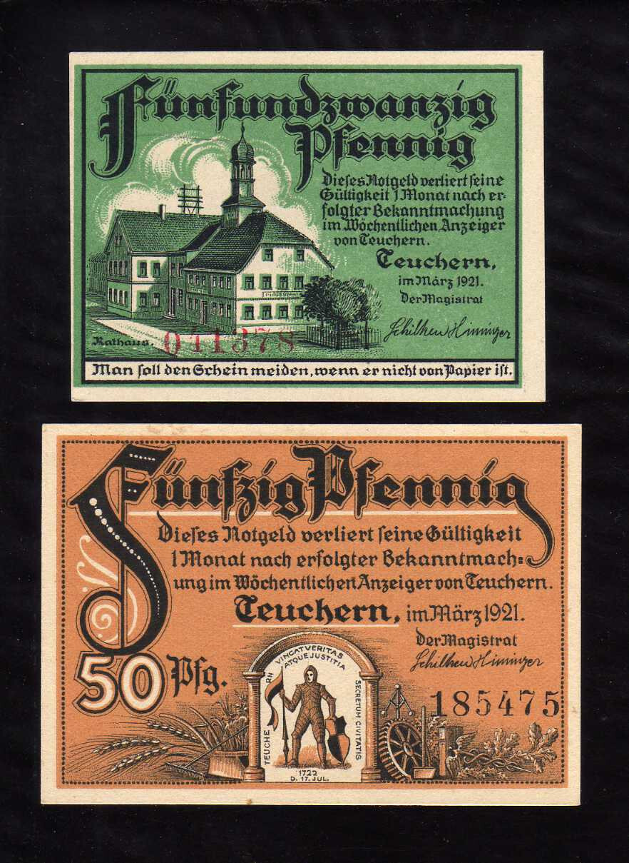 TEUCHERN -  GERMANY NOTGELD -  25, 50 PFENNIG