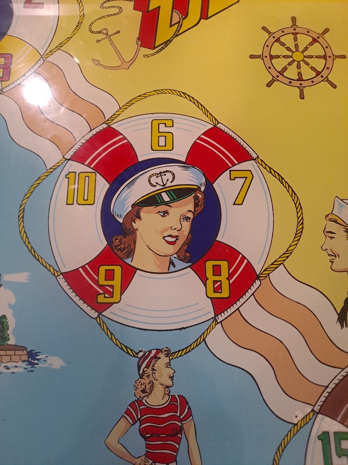GOTTLIEB,S, ON DECK, Original Pinball Machine BACK GLASS, 1964