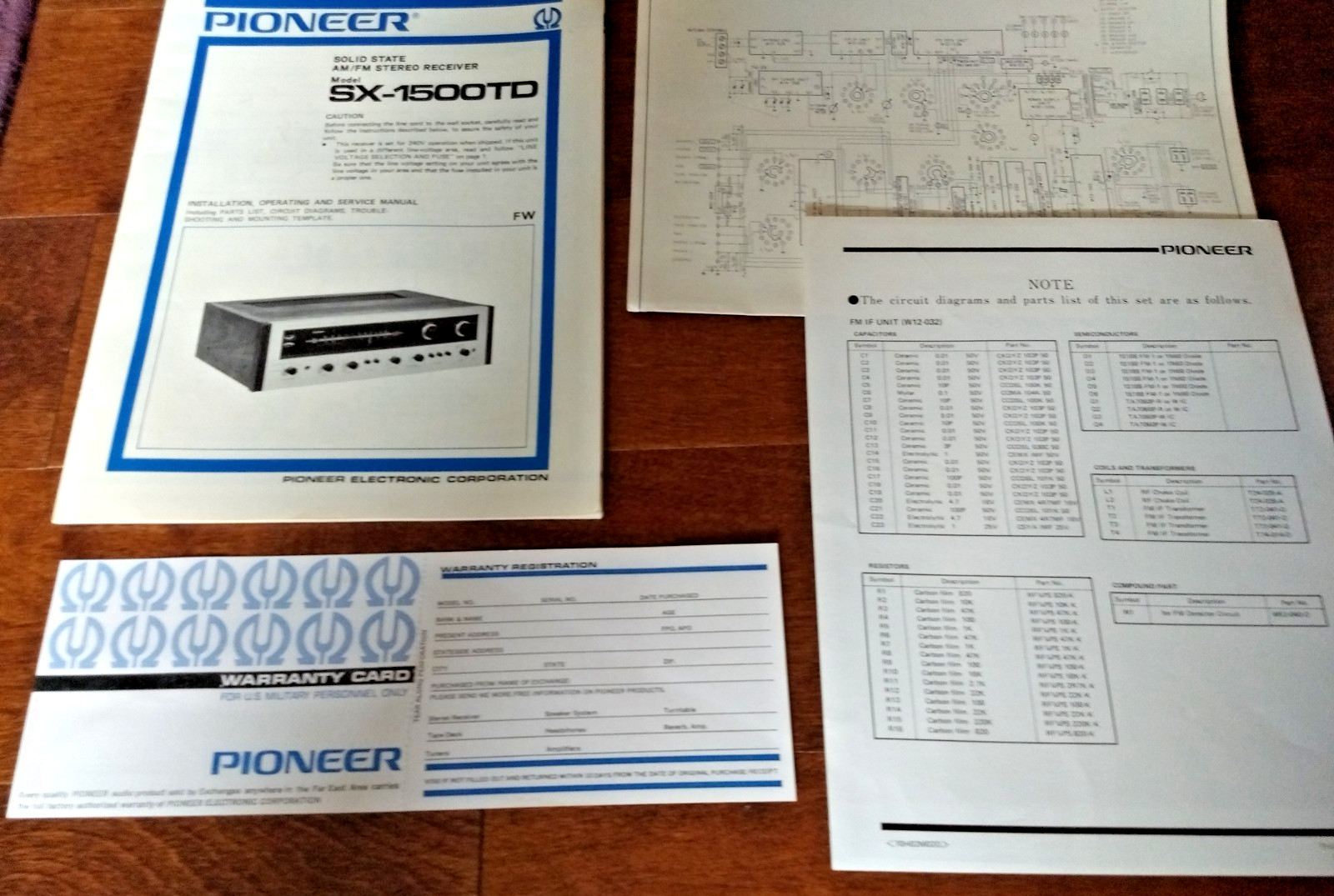 Manual Fold Out & Schematic= Pioneer Solid State AM/FM Stereo Receiver SX-1500TD