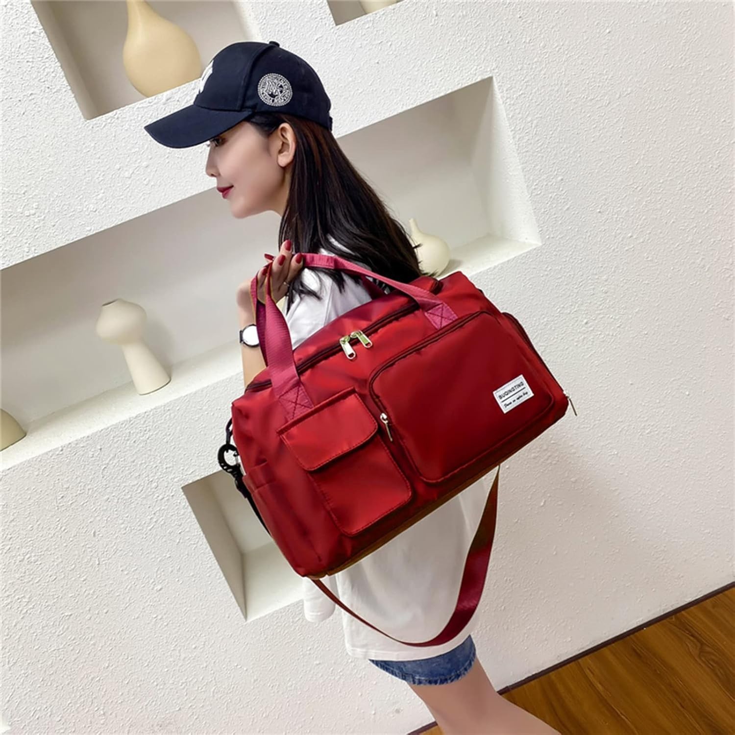 Small Gym Bag for Women, Travel Duffle Bag Carry On Weekender Bag with Shoe C...