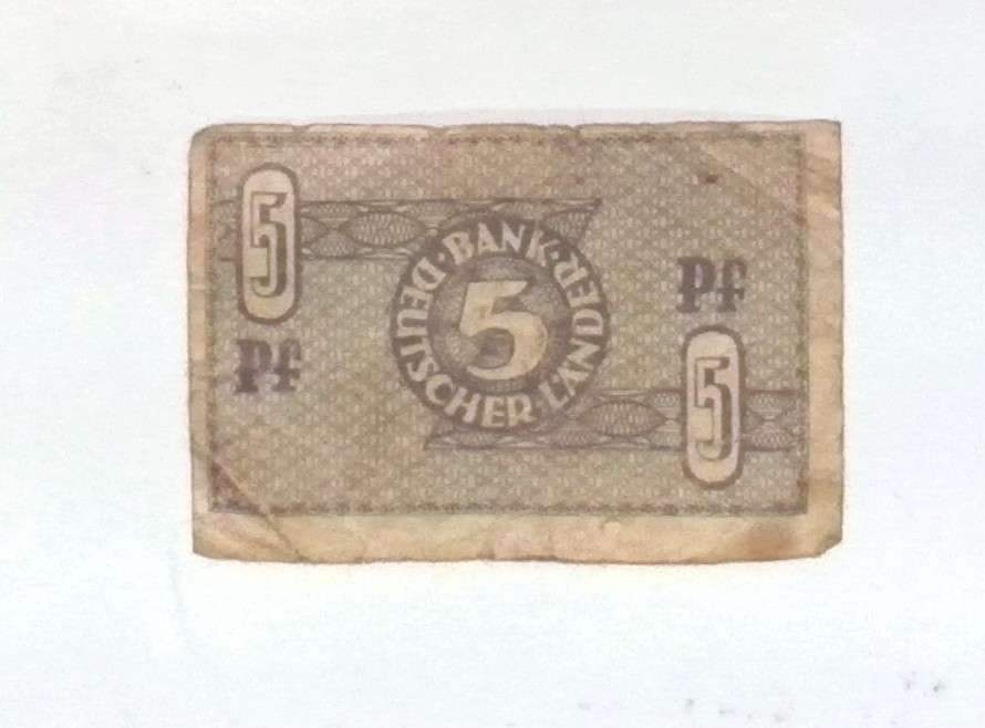 1947 Germany DETSCHER LANDER 5 Phennig Banknote / Notgeld