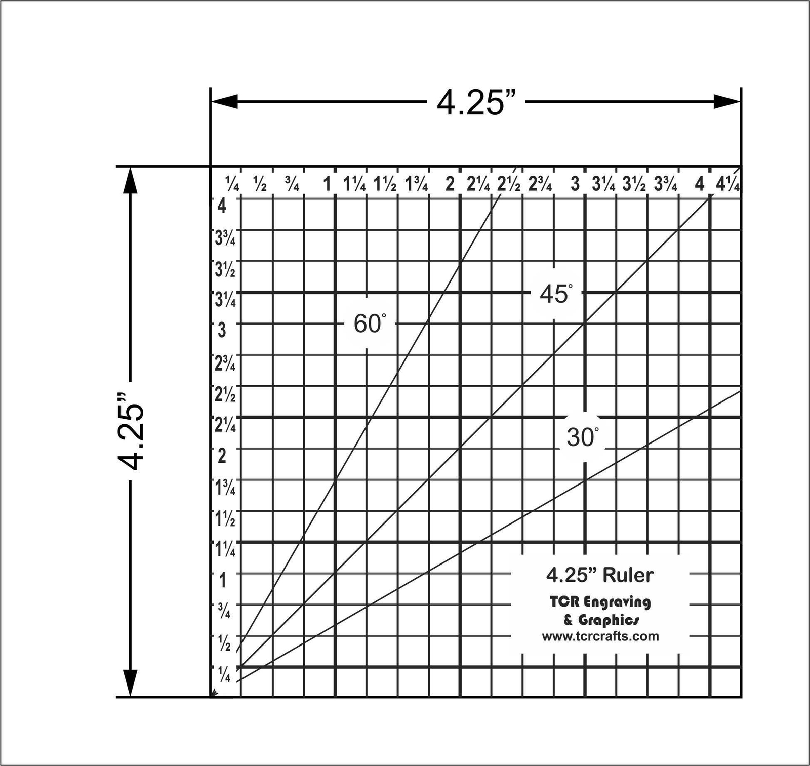4.25 Inch Square Ruler -Acrylic 1/8 Inch Thick