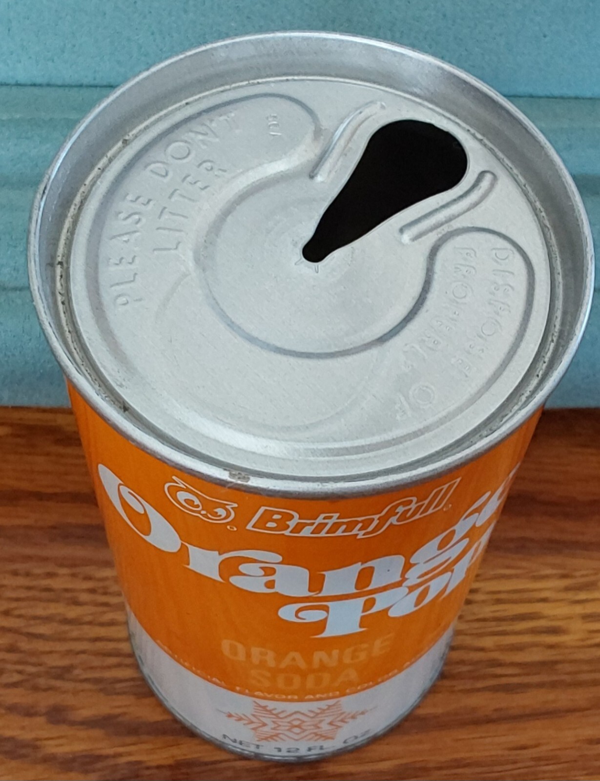 Brimfull ORANGE POP EMPTY Vintage Soda Can