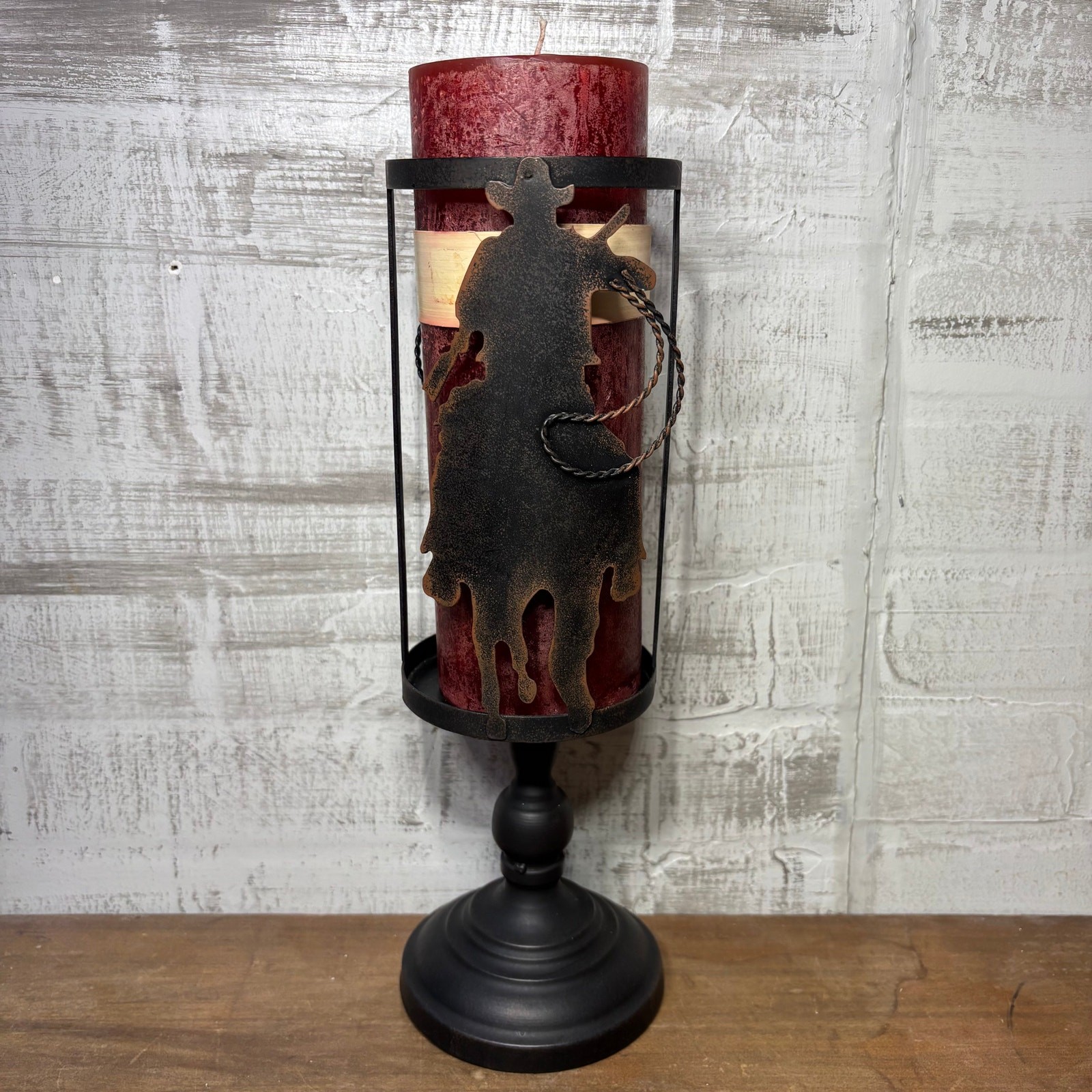 Rustic Cowboy Silhouette Metal Candle Holder
