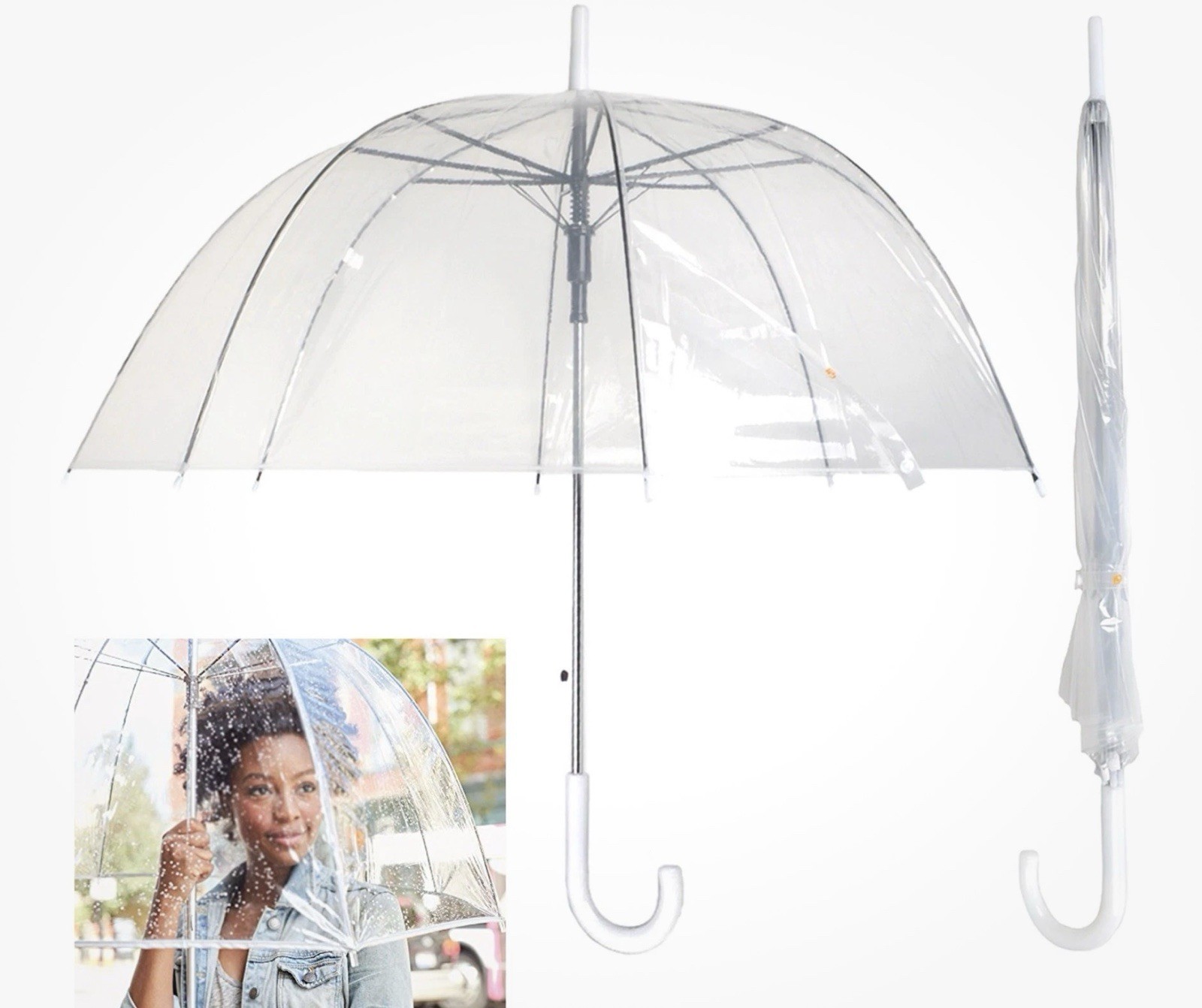 Sara Rain  46" Adult Clear Bubble Umbrella Auto Open Fashion Dome Shaped
