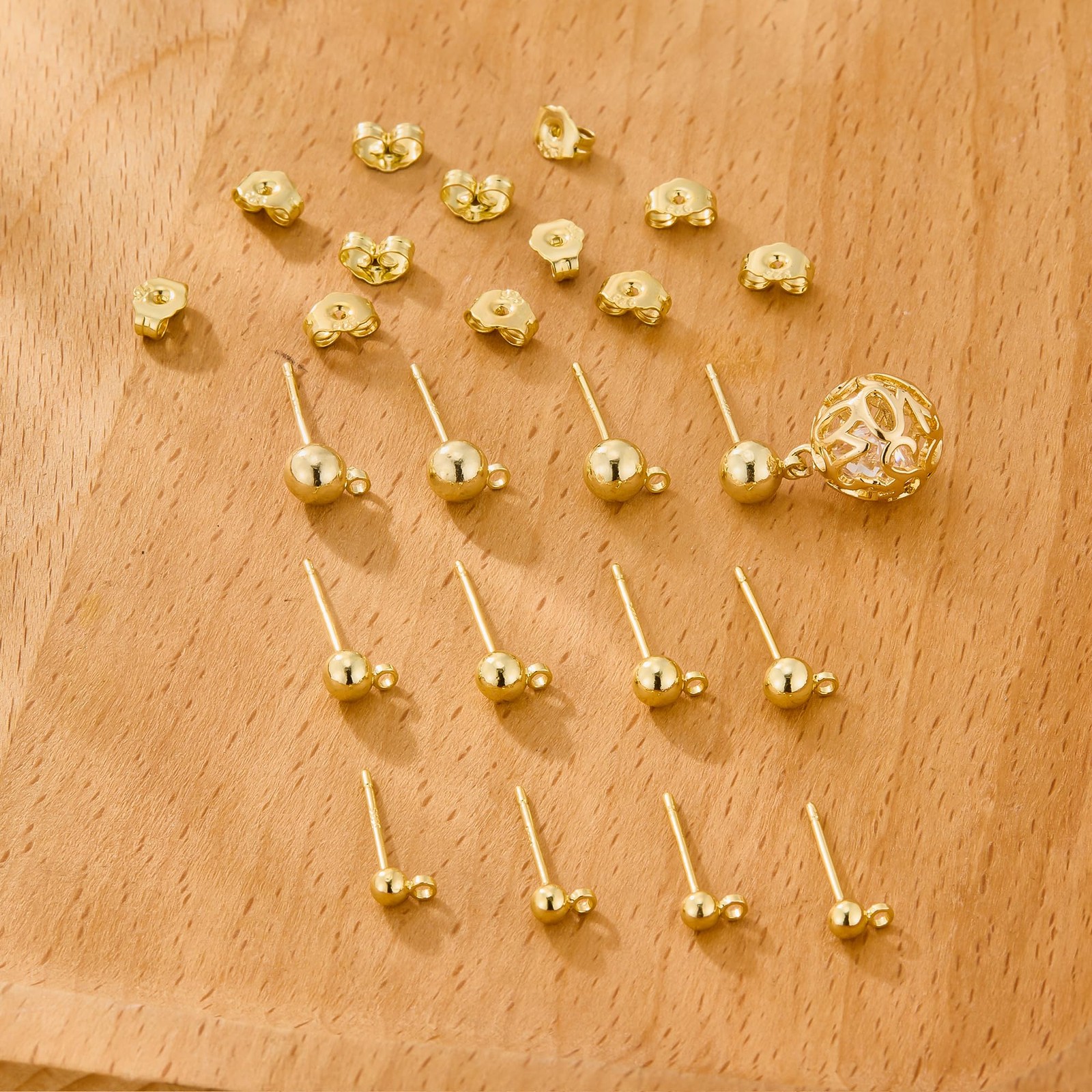12Pcs Gold Earrings Making Supplies Ball Studs Post with Loop Ear Backs | Hyp...