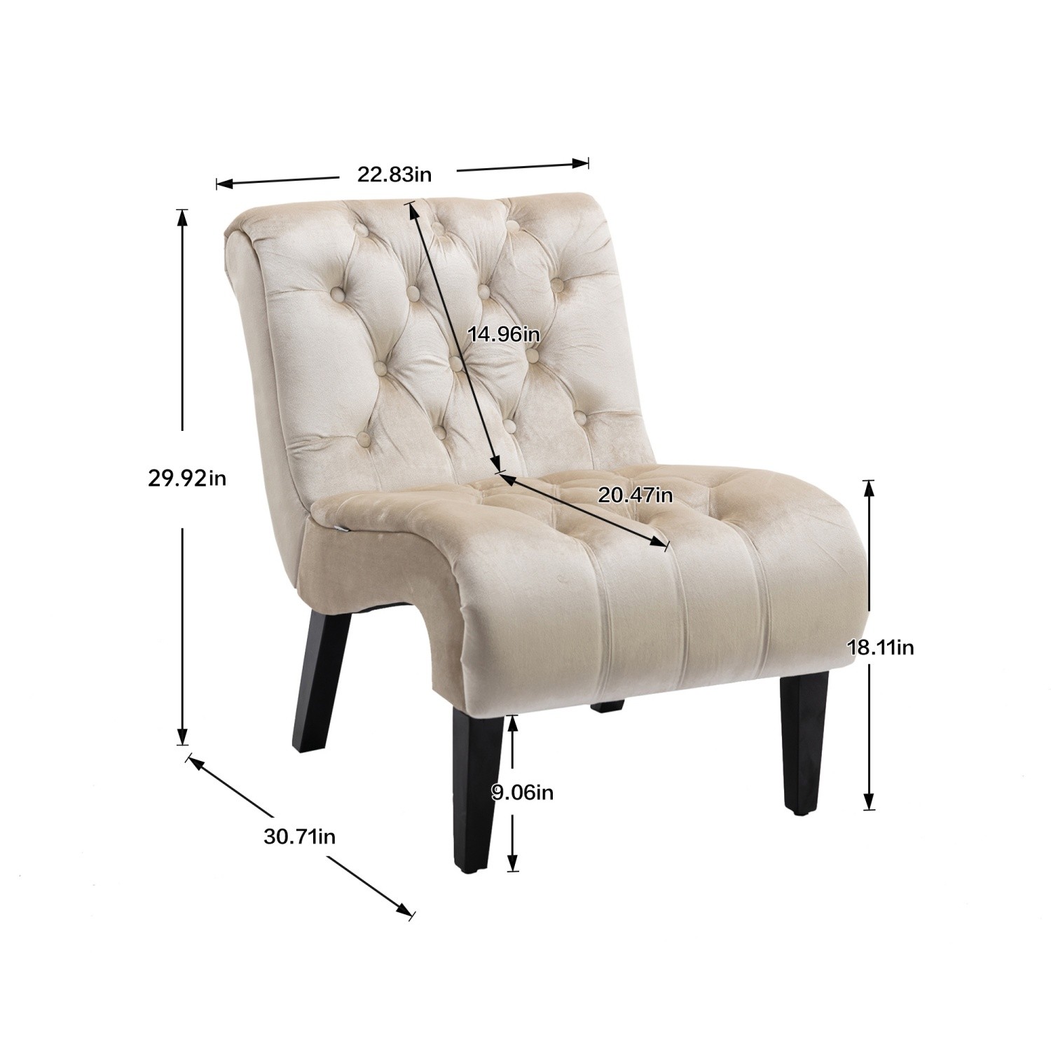 Armless Velvet Tufted Accent Chair Lounge Chair w/ Solid Wood Legs for Apartment