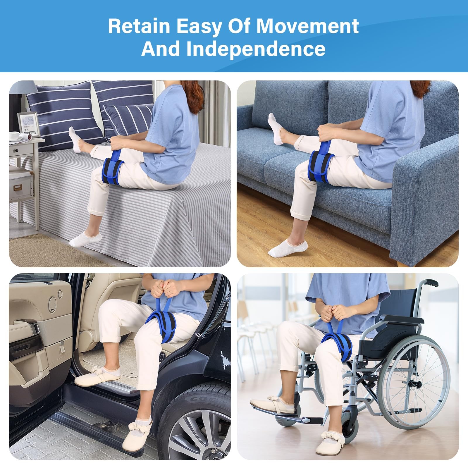 Hoomtree Leg Lifter Strap for Limited Mobility,Thigh 1 pc, Blue