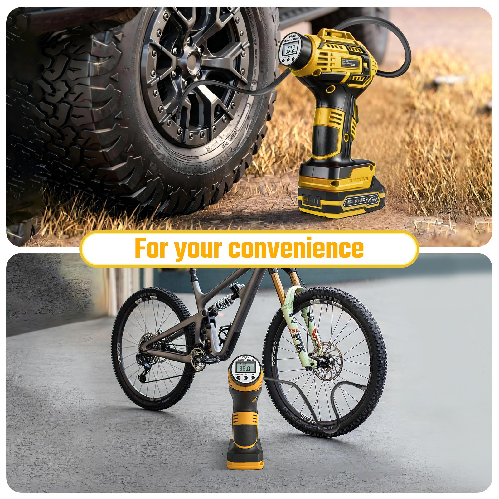 20V Portable Air Compressor, Car Adapter, Digital Inflator with Hard Case