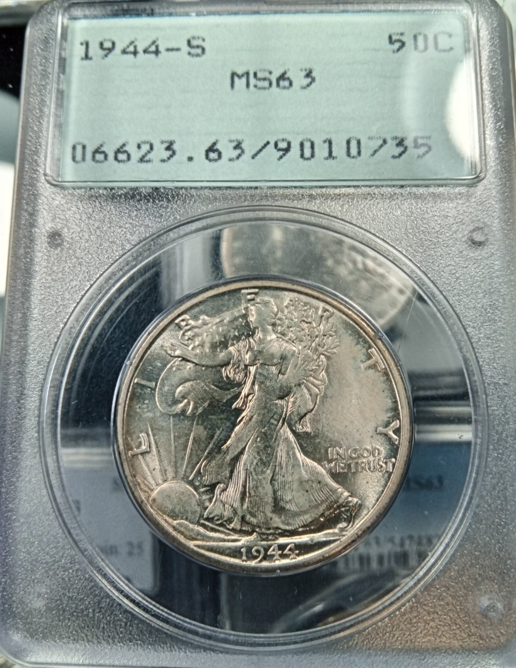 1944-S 50C Walking Liberty Half Dollar PCGS Ms-63 Rattler Old Green Holder RARE
