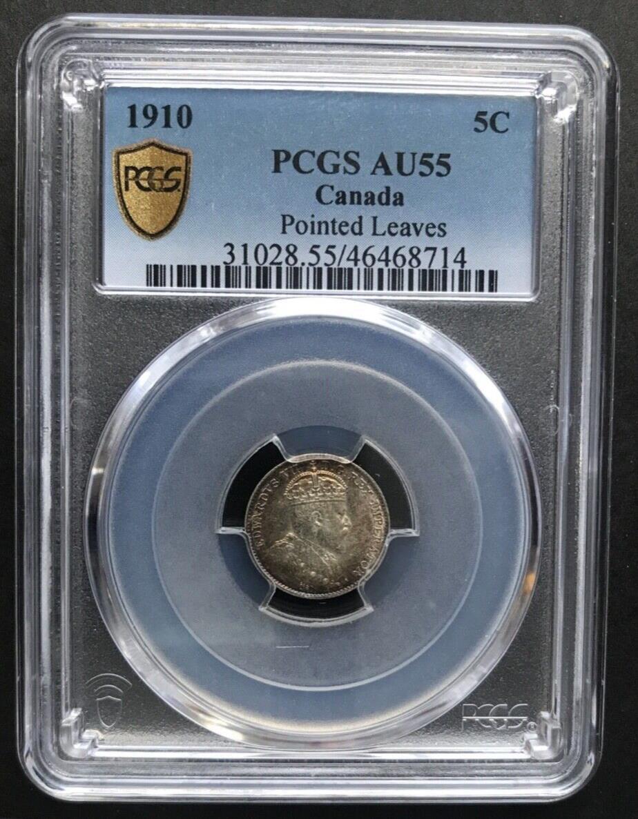 🇨🇦🇨🇦 CANADA 1910 5 CENTS Edward VII POINTED LEAVES COIN 🇨🇦🇨🇦