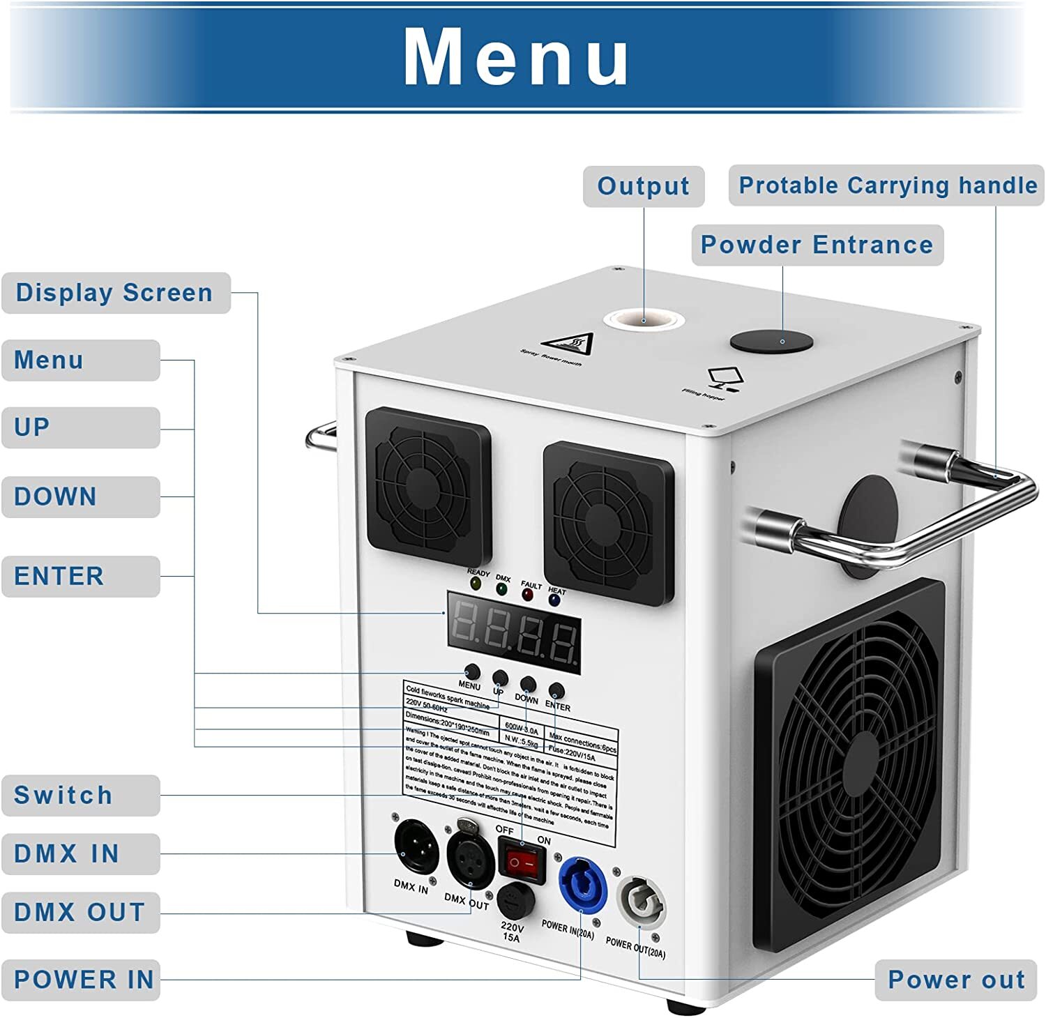 Wireless 750W DMX Cold Spark Firework Machine with Flight Case DJ Event Wedding