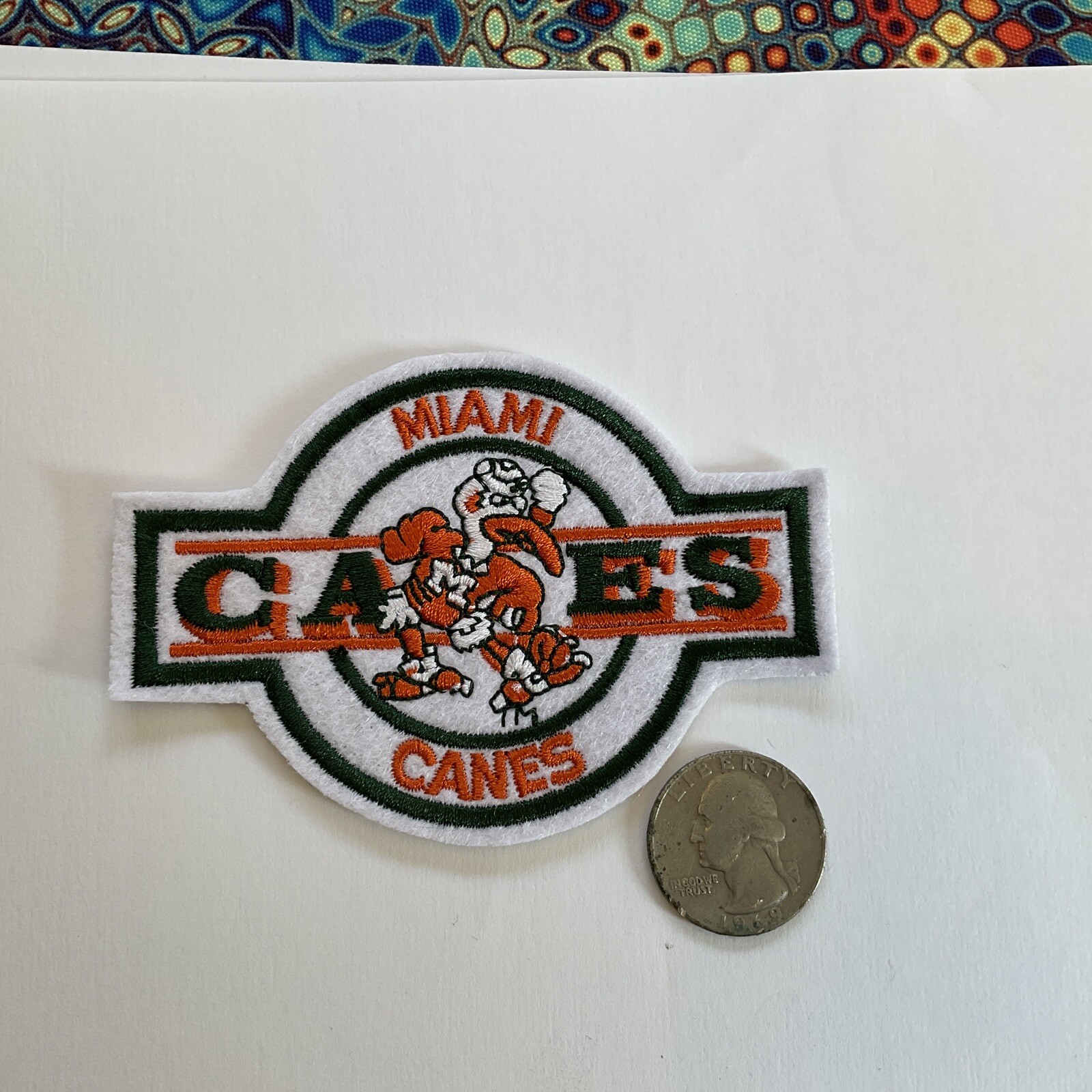 University of Miami hurricanes Vintage Embroidered Iron On Patch 4” X 2.5” Apx