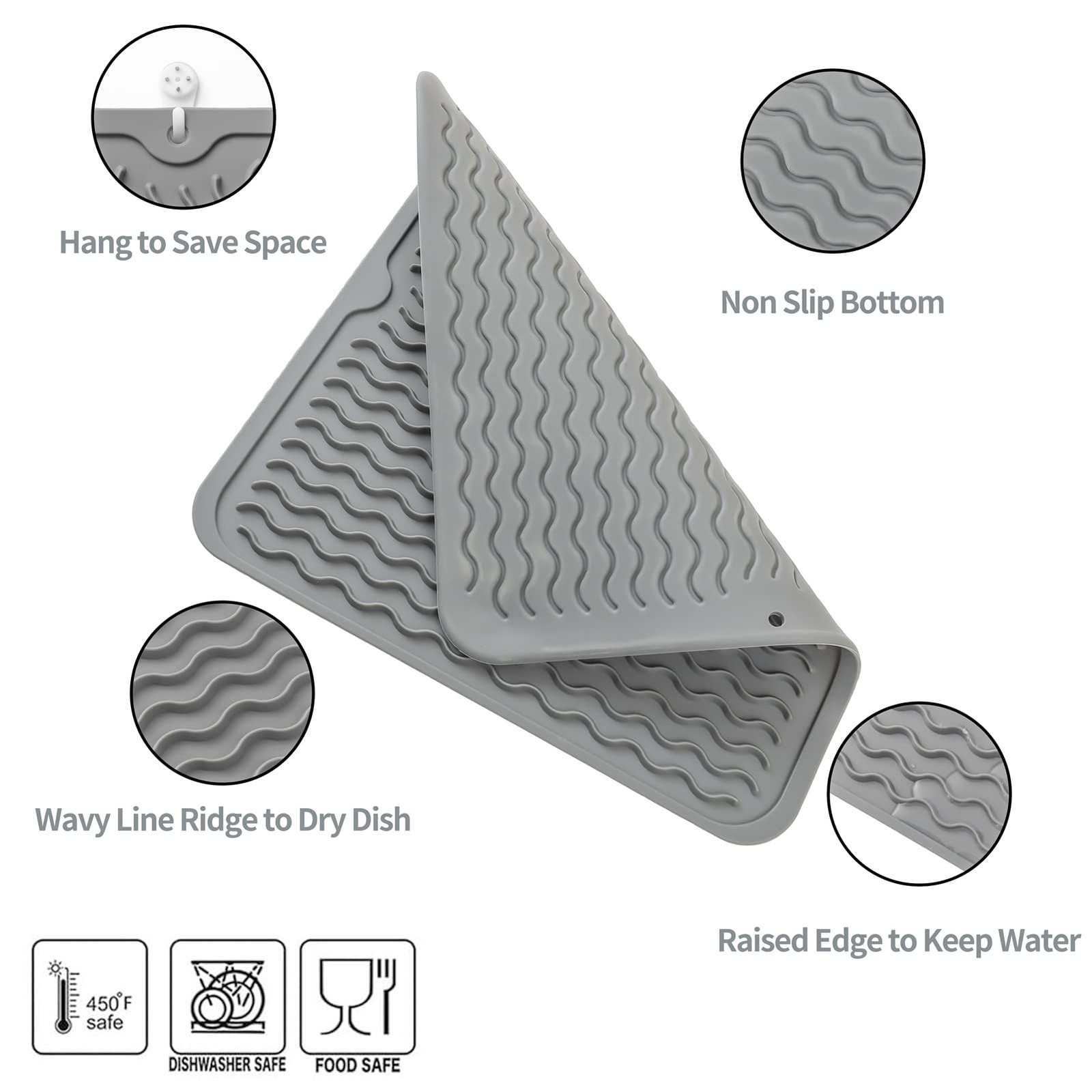 Silicone Dish Drying Mat for Multiple UsageEasy cleanEco-friendlyHeat-resista...