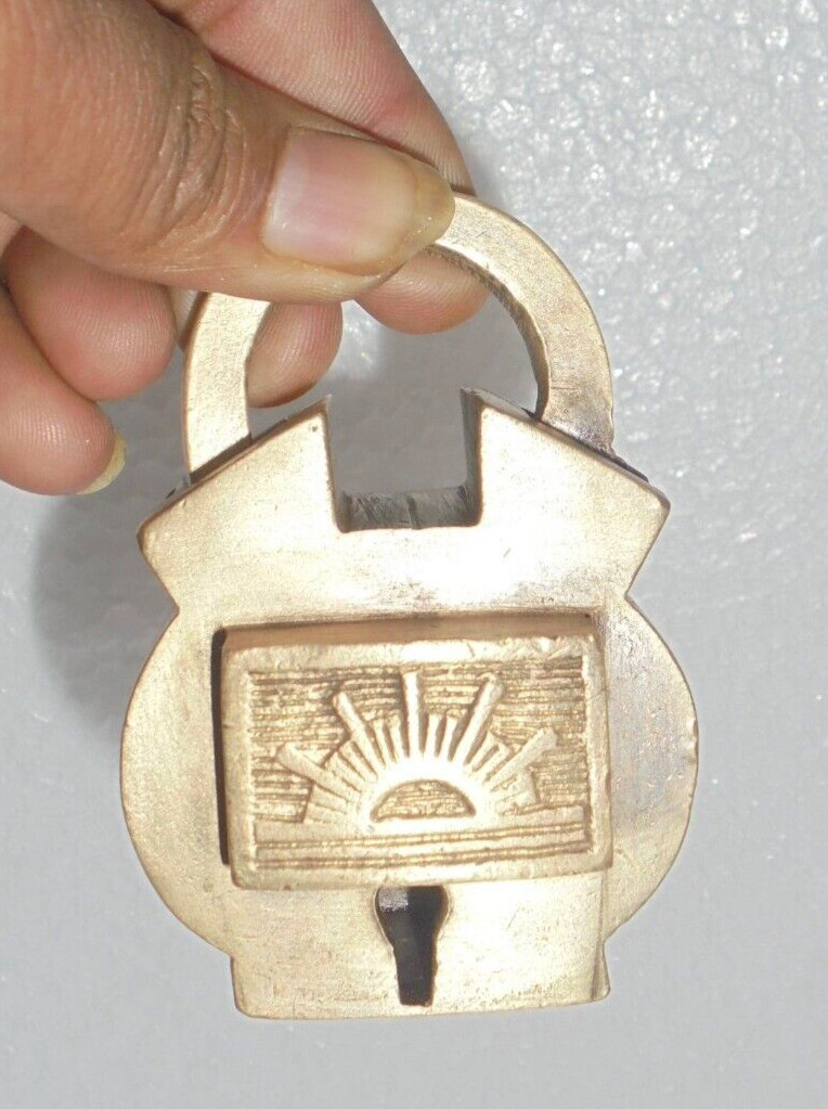Vintage Brass Sun Engraved Handcrafted Fine Quality Solid Heavy Padlock