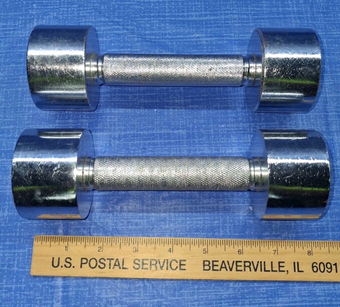 Vintage 5 lb Bollinger Chrome Dumbbell Set 10 lbs Total Weight