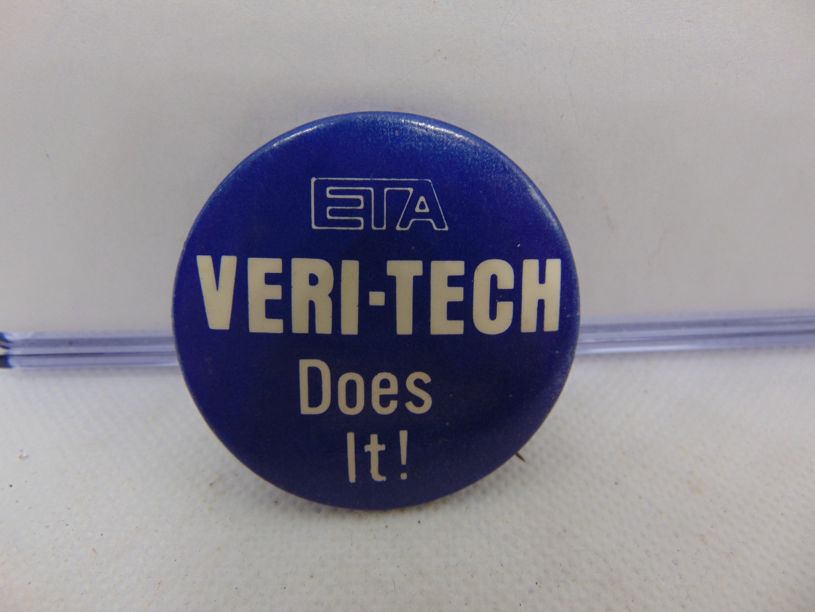 Vintage Pinback Pin Button ETA Veri Tech Does It Software Computer 1 3/4"