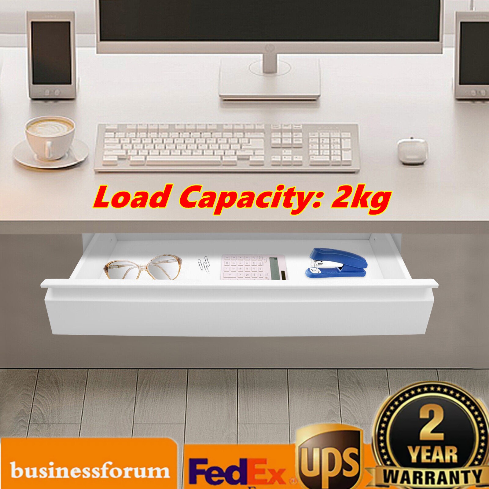 22" Desk Drawer Organizer Tray, Slide Out Office Under Desk Organizer Tray White