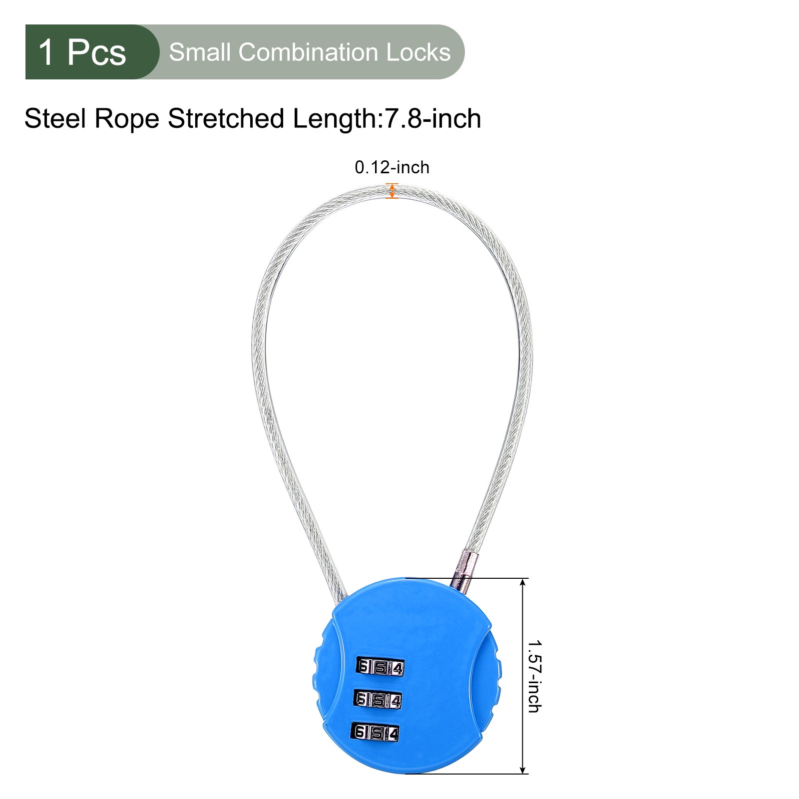 Small Combination Locks 3 Digit Baggage Padlocks Bright Blue 7.8-Inch