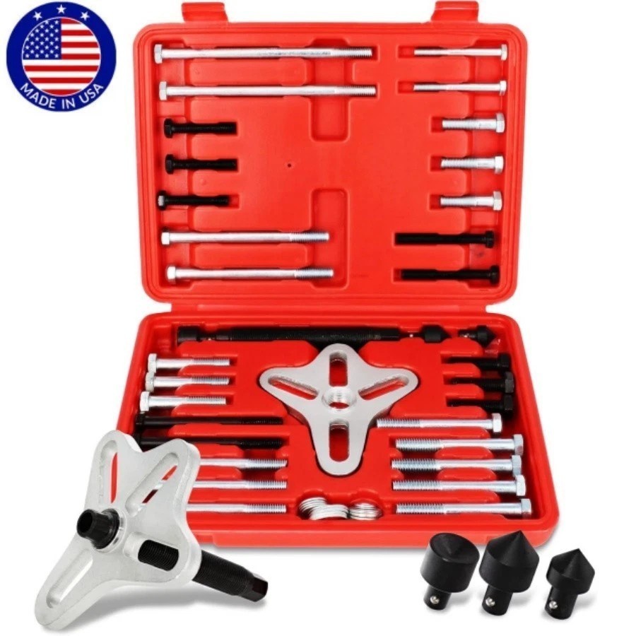 46pcs Heavy-Duty Harmonic Balancer Puller Set-Steering Wheel & Crankshaft Pulley