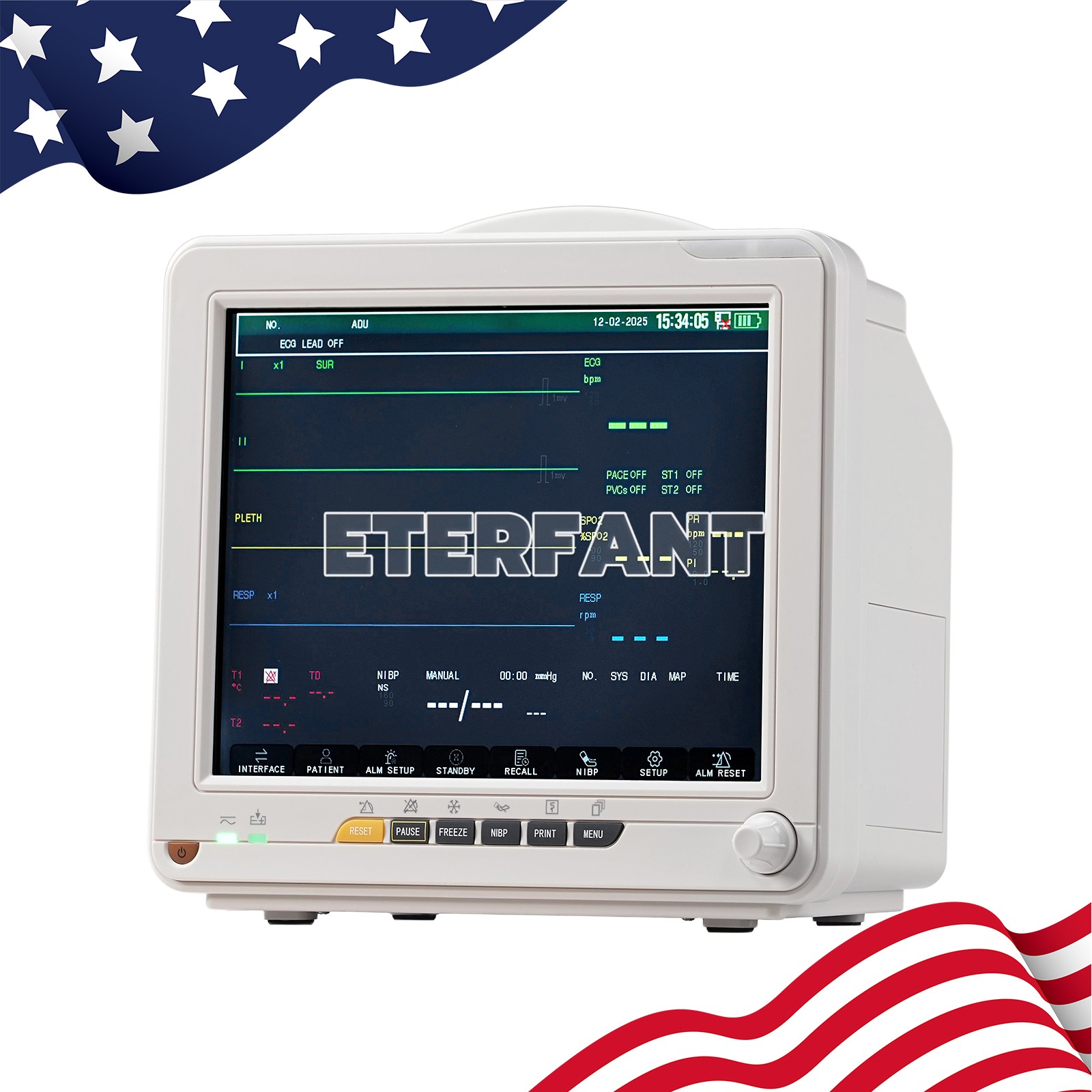 12" Patient Monitor Vital Sign For ICU CCU Hospital ECG NIBP RESP TEMP SPO2 PR