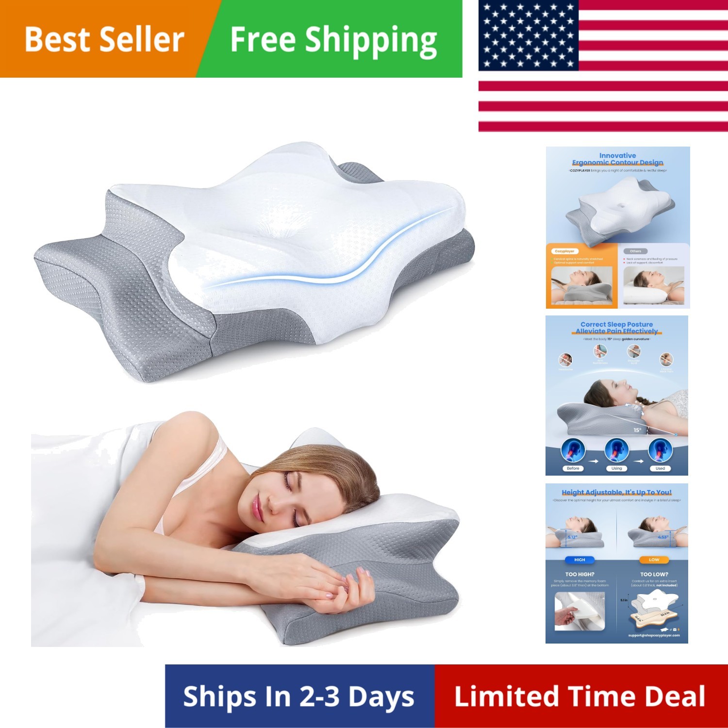 Ultra Pain Relief Cooling Pillow for Neck Support, Adjustable Cervical Pillow...