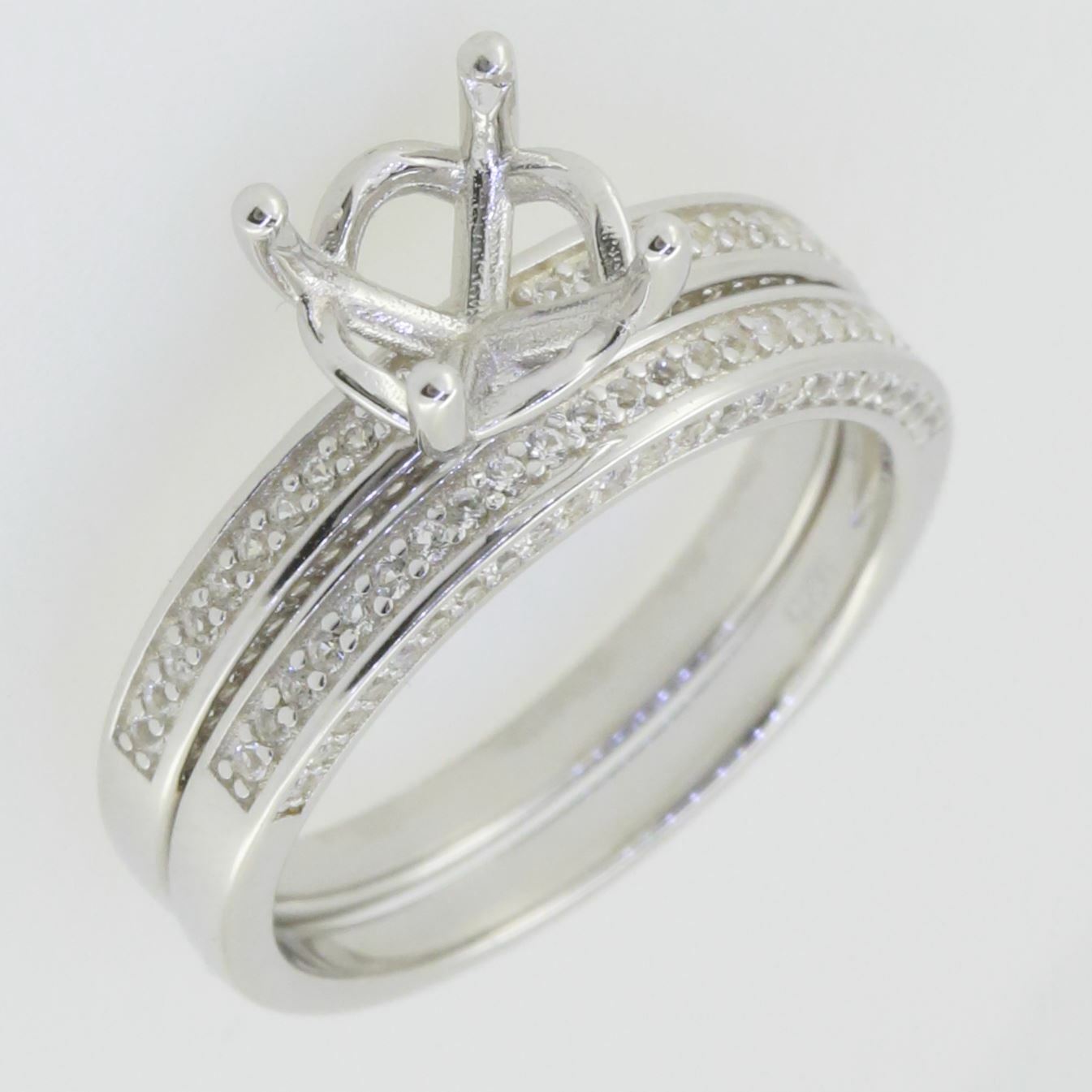 2 Pc Set Sterling Silver Semi Mount Ring Setting Round RD 8x8mm Engagement