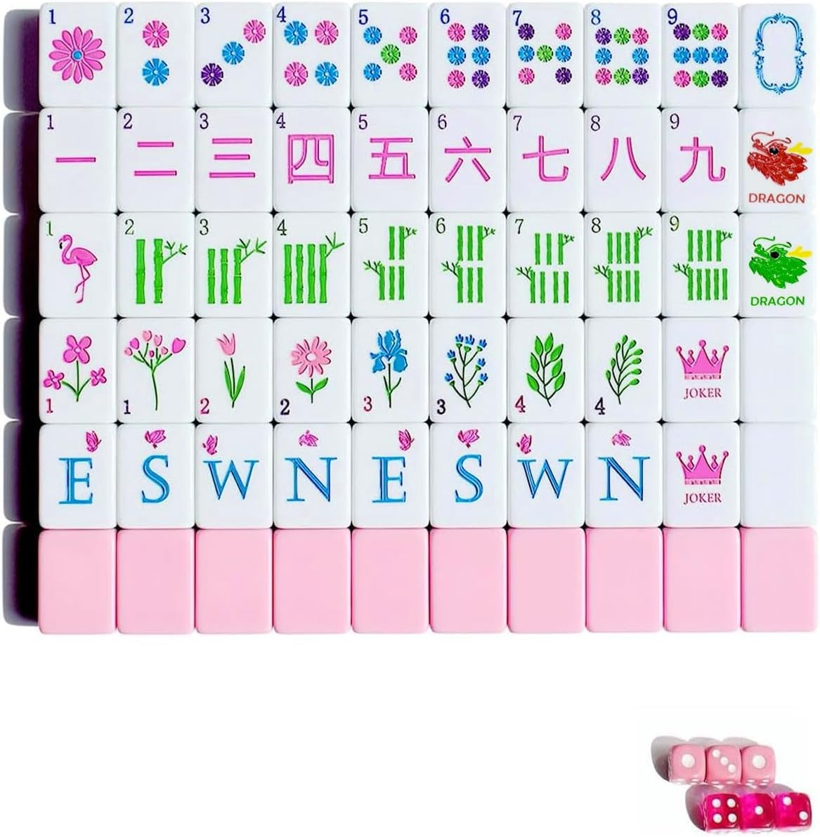 2026 American Mahjong Tile Set, 160 Pink Engraved Cute Mahjong Tiles with Mahjon