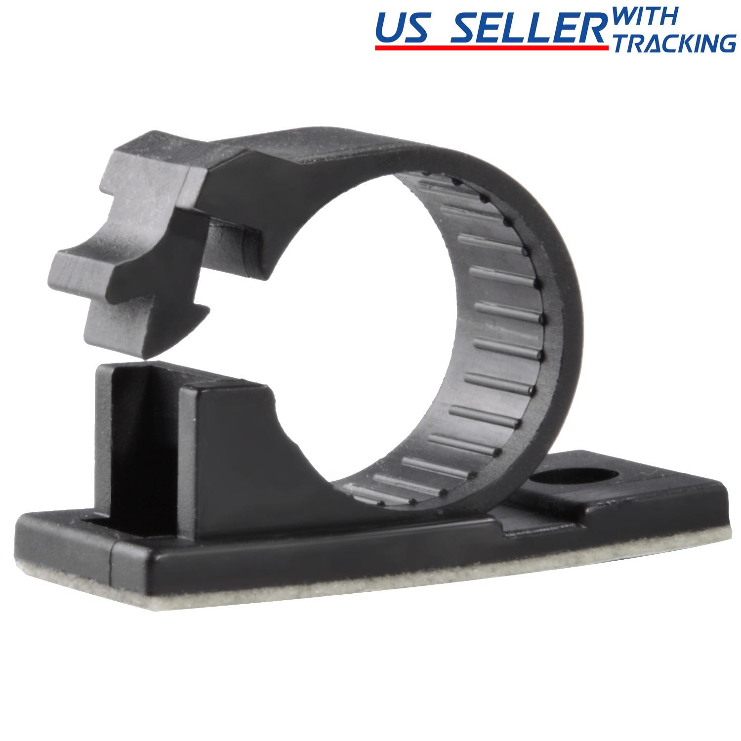 25x Adhesive Cable Management Clips Fixed Clamp w/ Screw Mount Hole, Large 0.7"