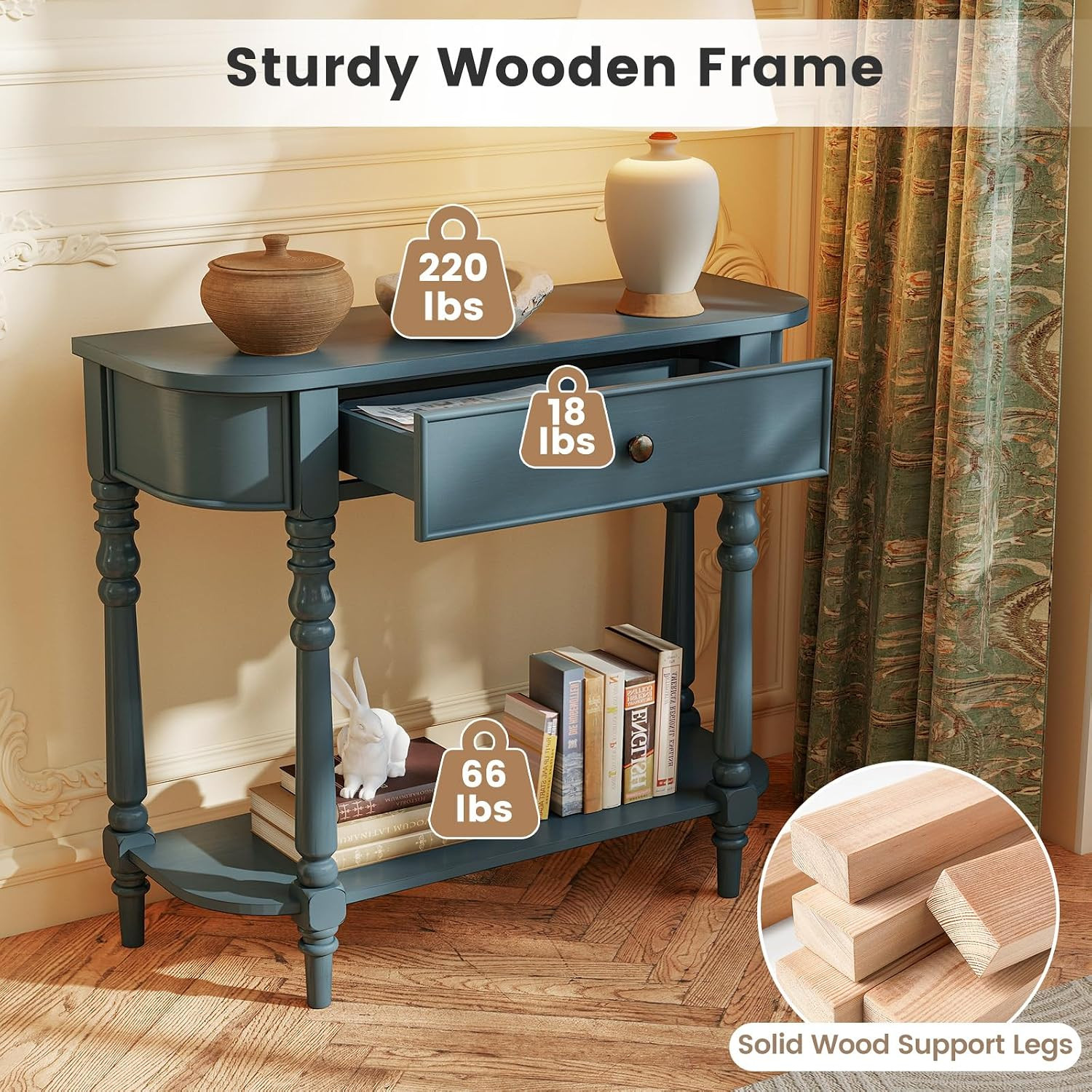 2-Tier Console Table, 36" Retro Entryway Table with Storage Drawer & Elegant Leg