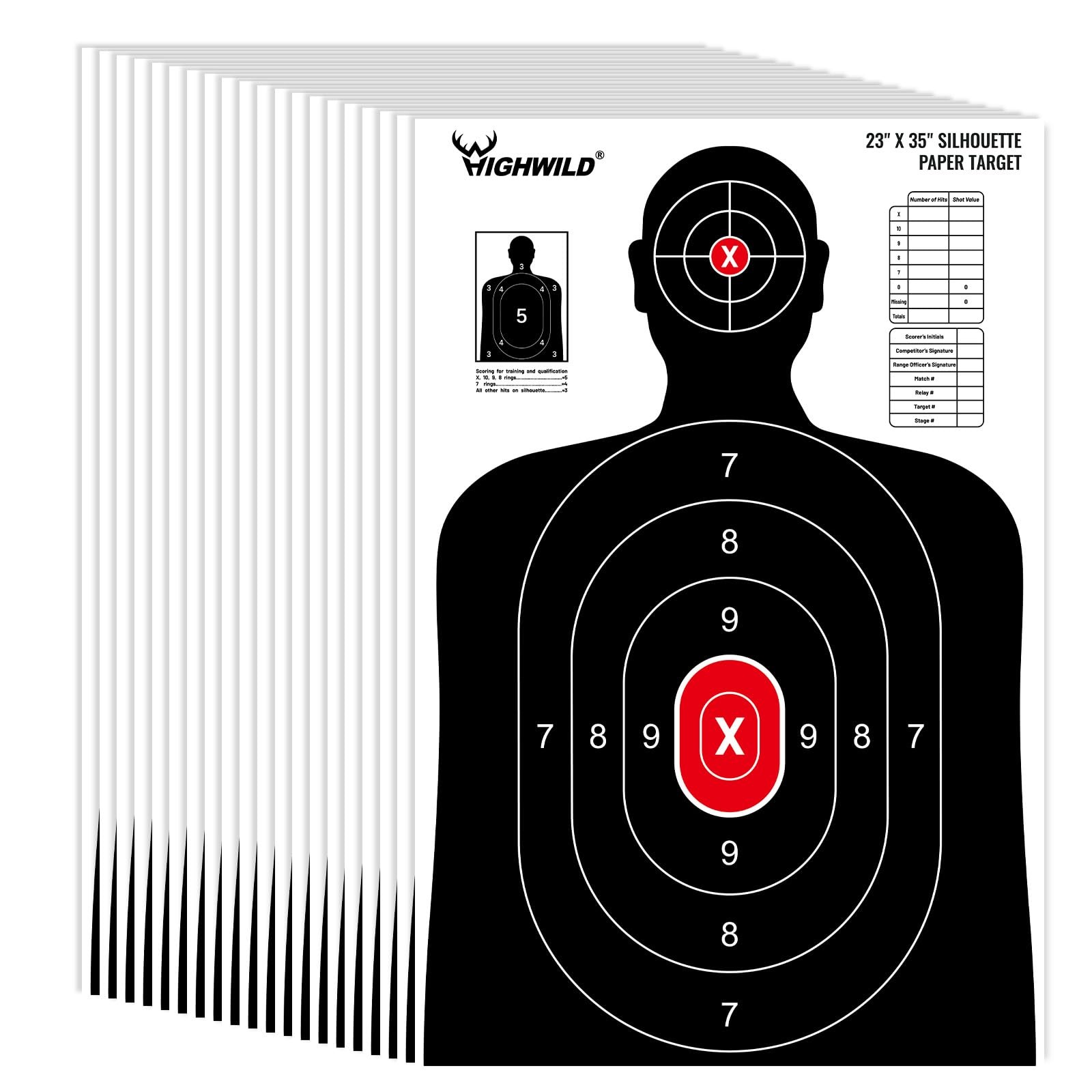 Highwild Shooting Range Silhouette Paper Target - 23X35 23X35", White & Black