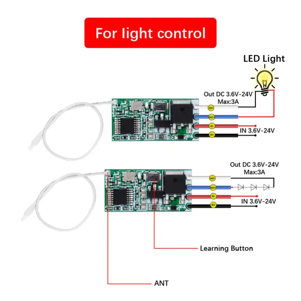 Wireless RF 433mhz DC3.6V-24V 2A 1CH Relay Remote Control Switch Receiver Module