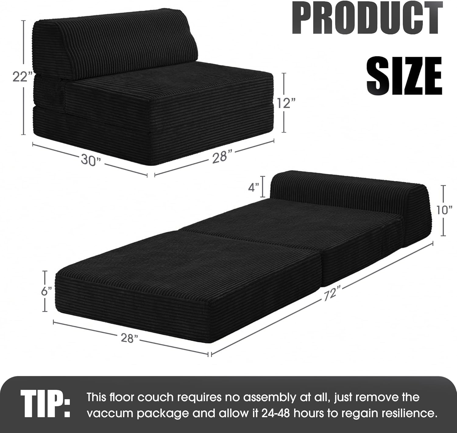 Folding Sofa Bed W/ Pillow Memory Foam Fold Out Chair Bed Convertible Sleeper