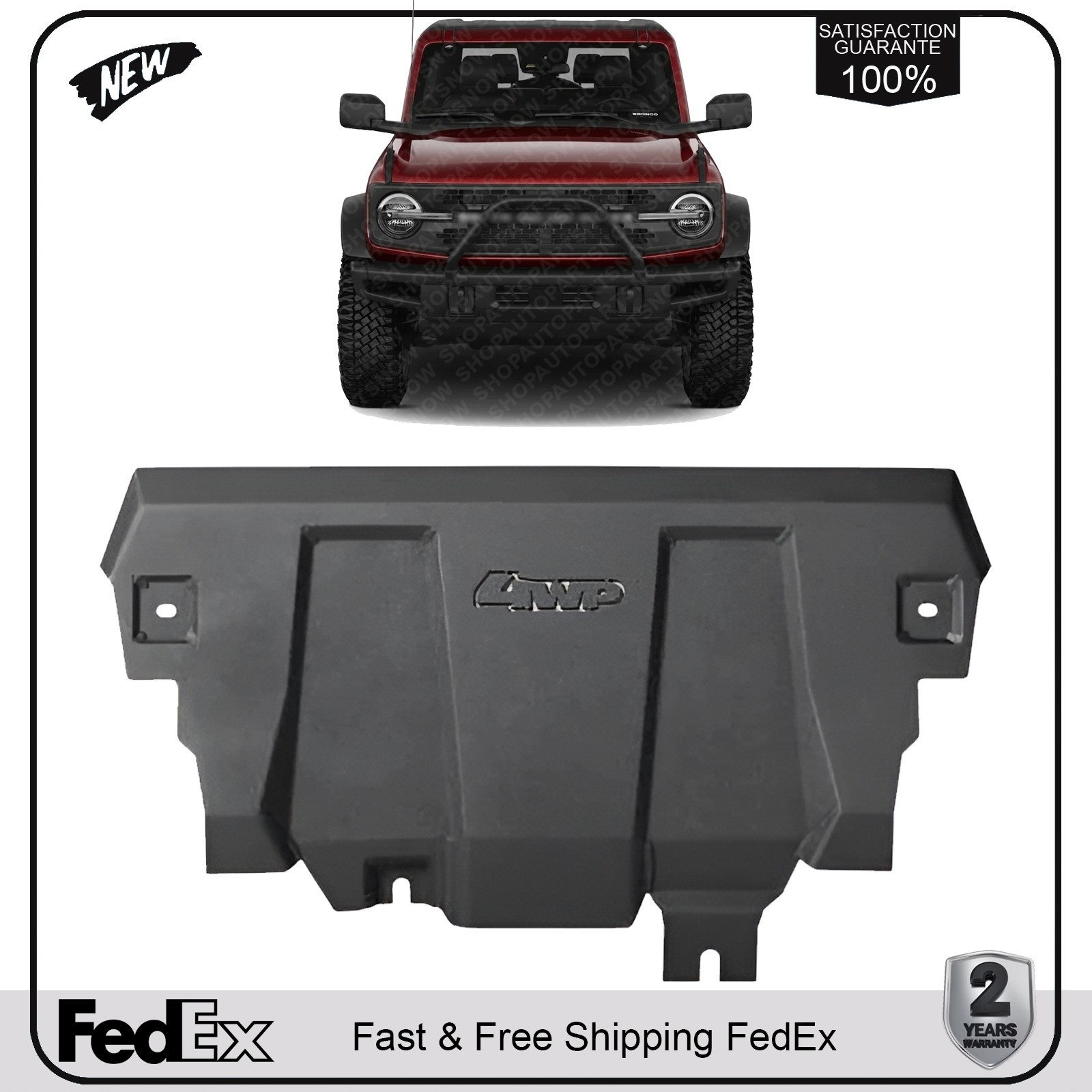 Front Bumper Skid Plate For 2021-2024 Ford Bronco 2/4Dr 4WP Bolt-On