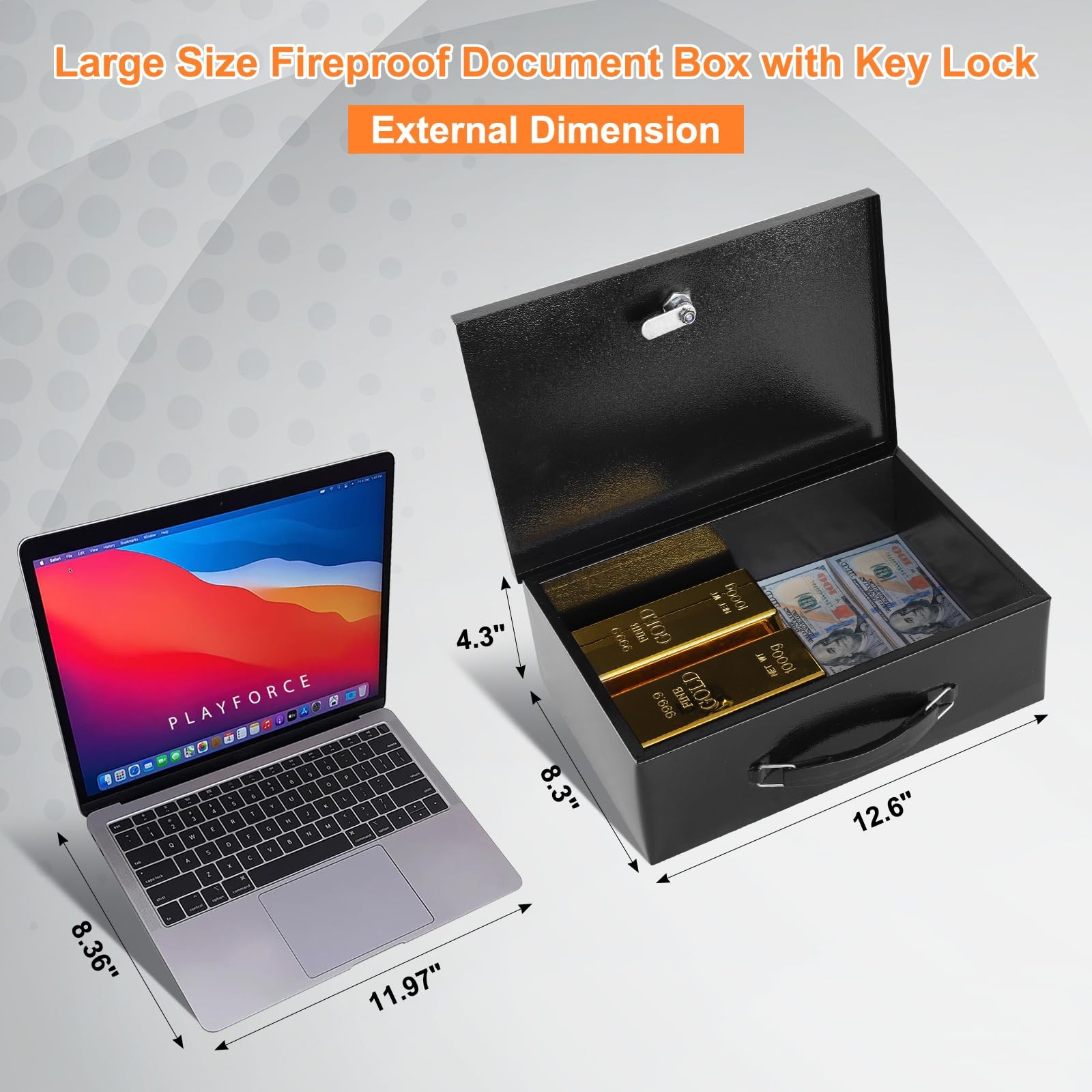 KYODOLED Fireproof Document Box with Key Lock, Small Lock Boxes Medium, Black