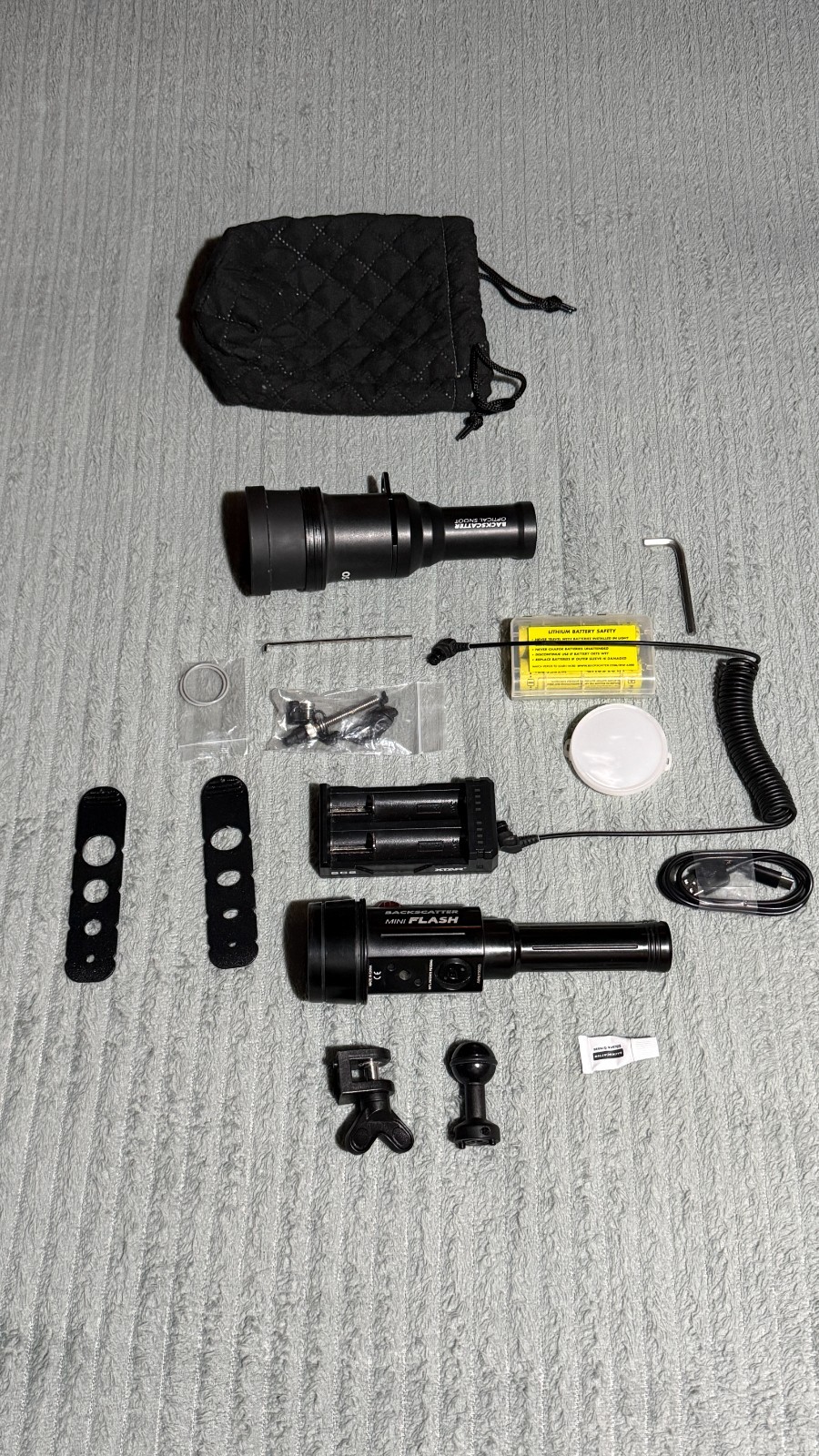 Backscatter Mini Flash 2 w/ Optical Snoot, Fiber Optic Cable, Clamps, Arm & More