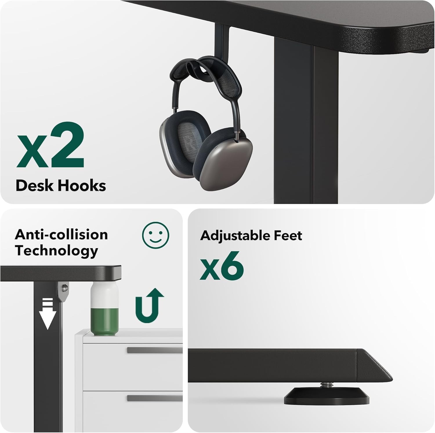 L-Shaped 63x55 Electric Standing Desk Adjustable Height Corner Black